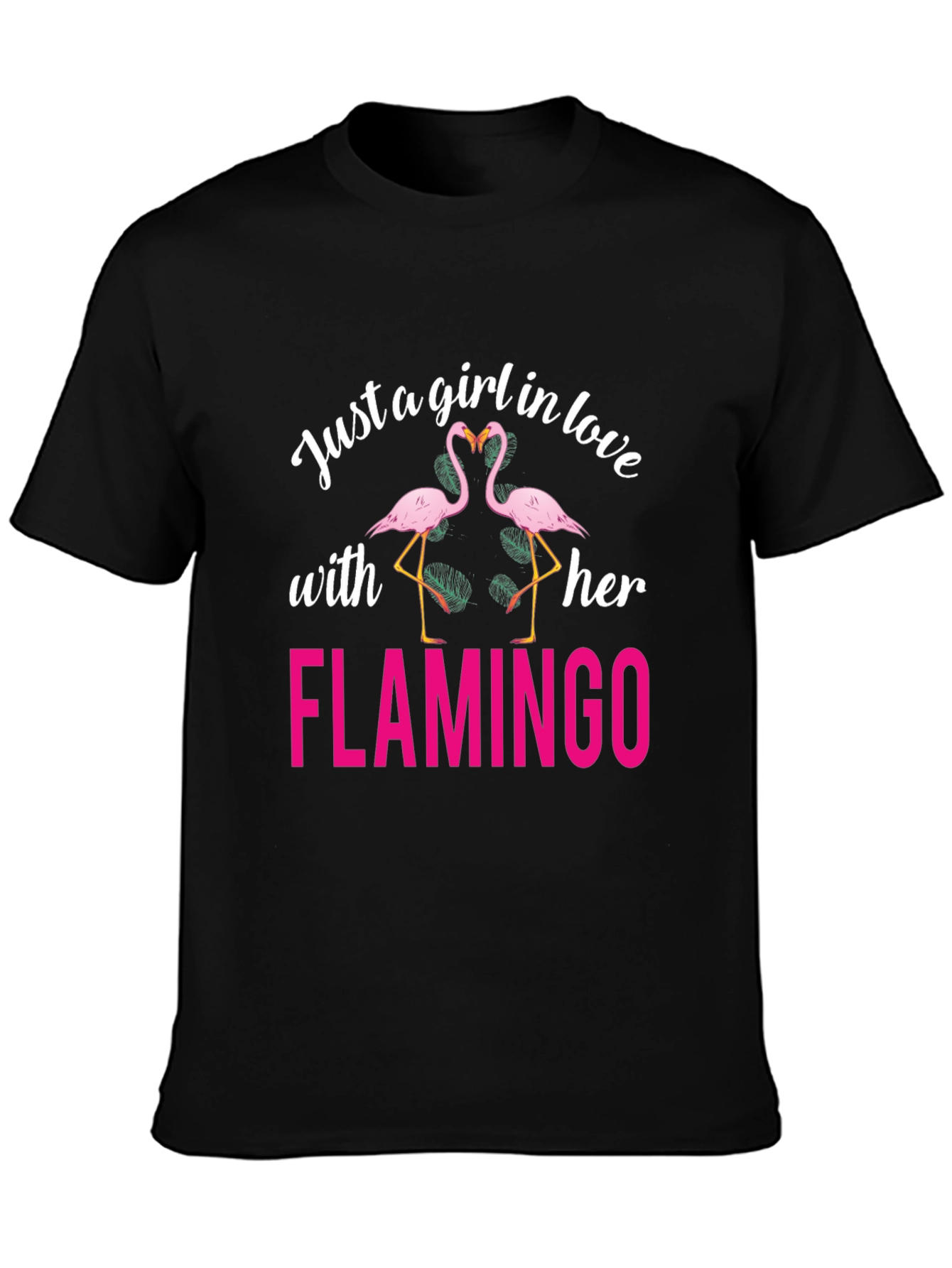 Black Just a Girl in Love with Her Flamingo T-Shirt view 3