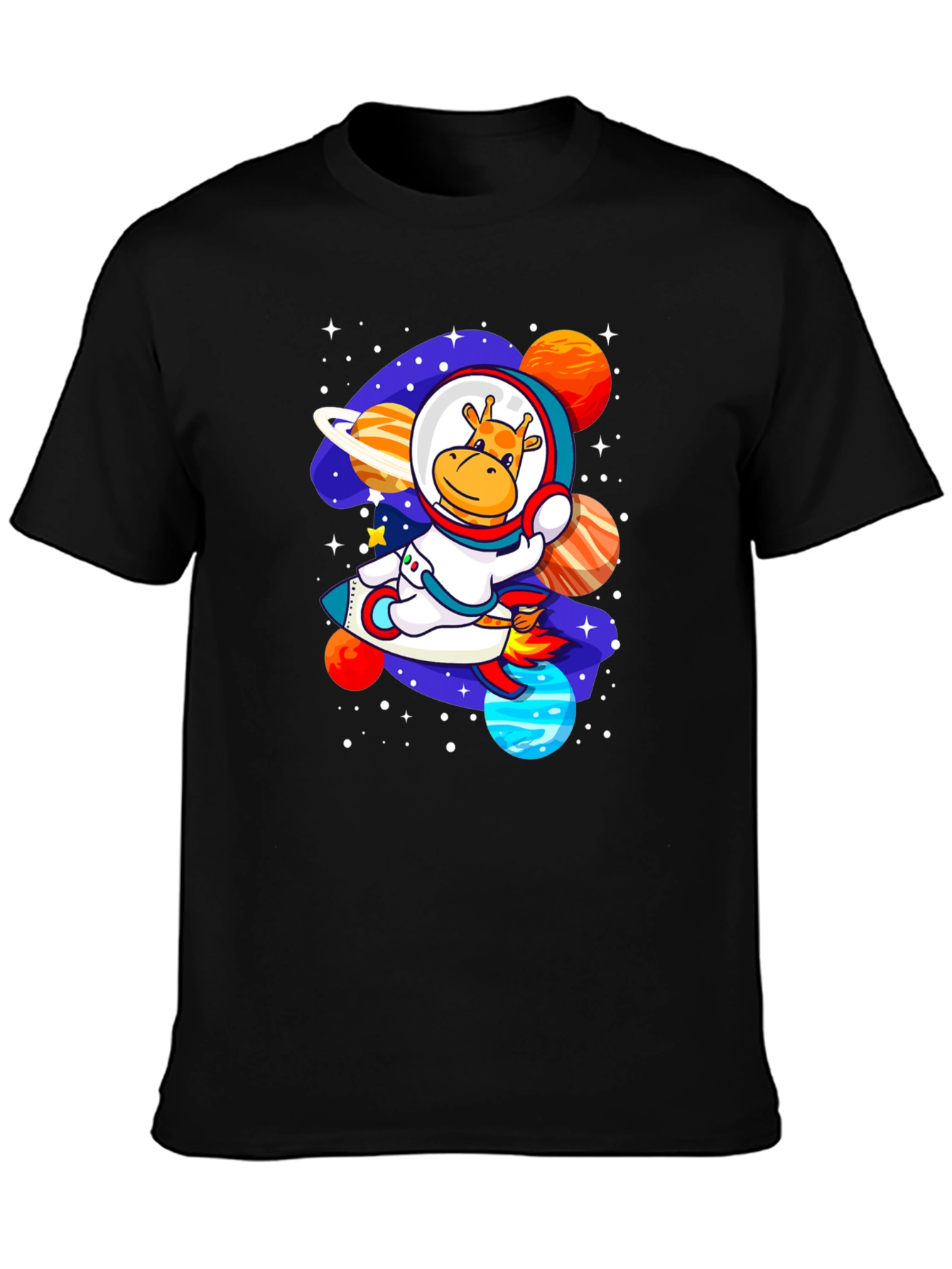 Black Giraffe Astronaut T-Shirt - Space Adventure Design view 3