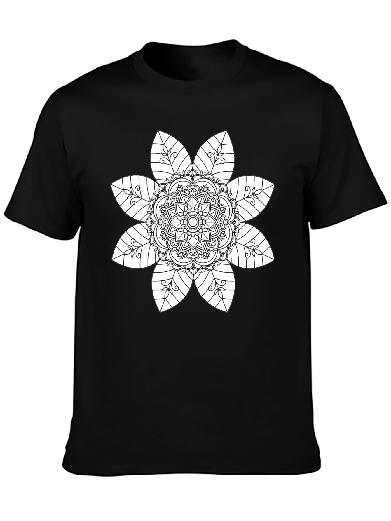 Black Mandala Flower Black T-Shirt view 3