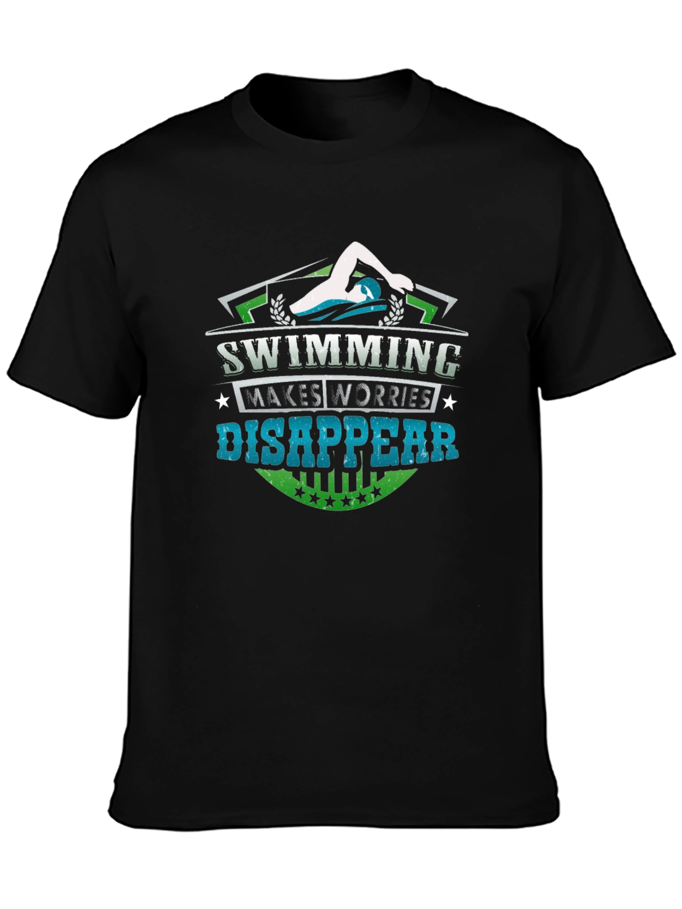 Black Swimming Makes Worries Disappear T-Shirt view 3