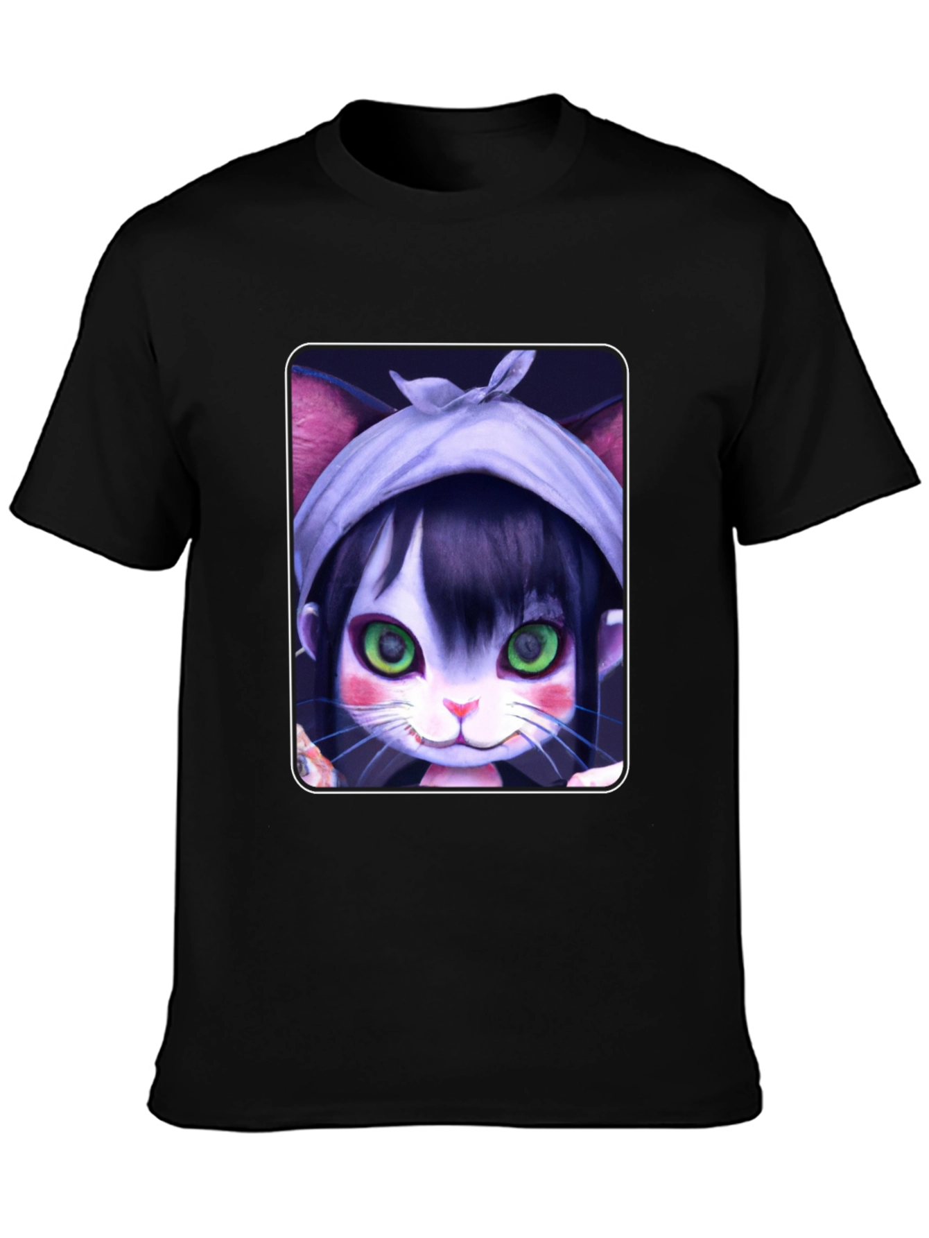 Black Anime Cat Girl T-Shirt - Unique Graphic Tee view 3