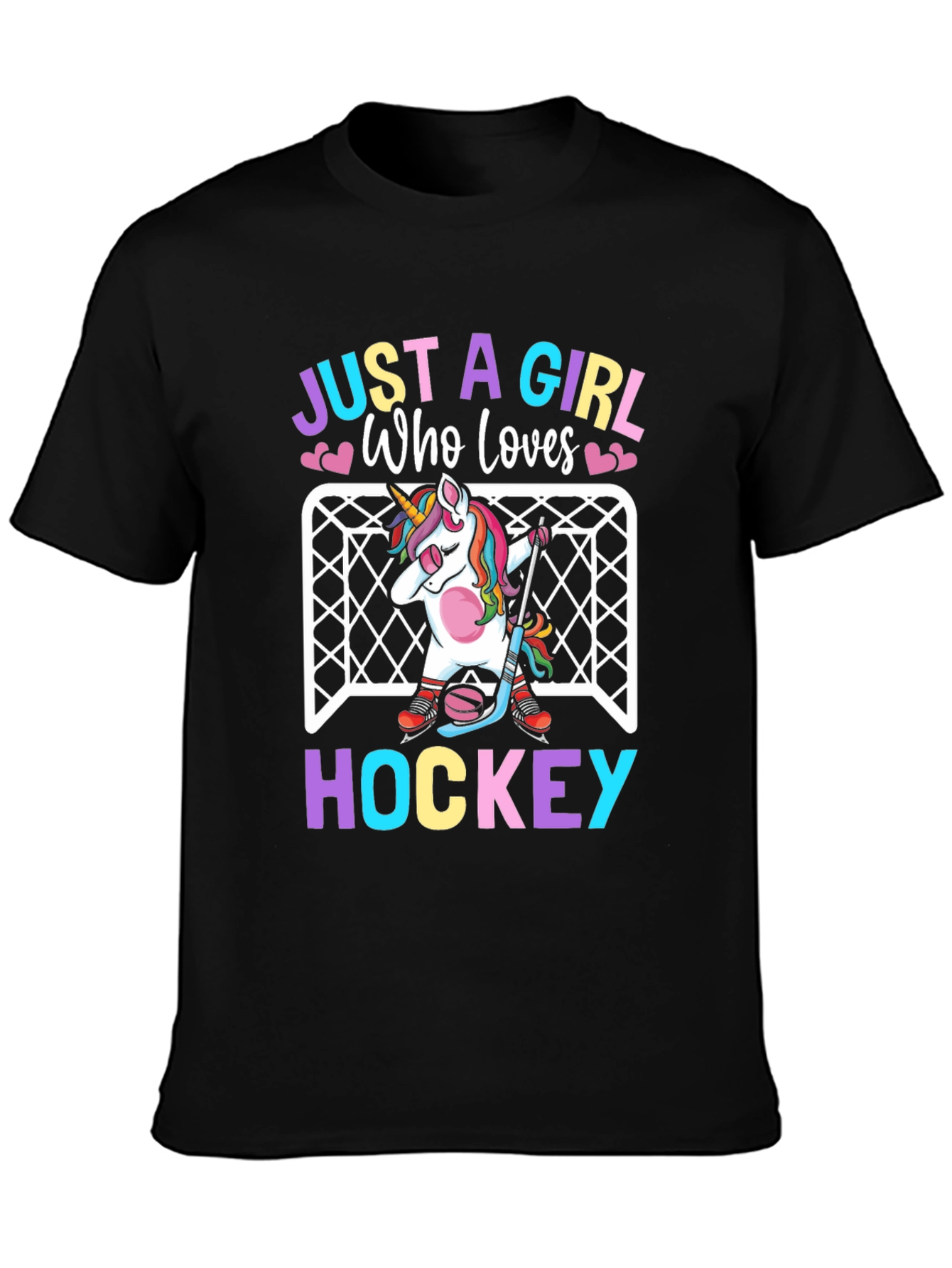 Black Just a Girl Who Loves Hockey T-Shirt view 3