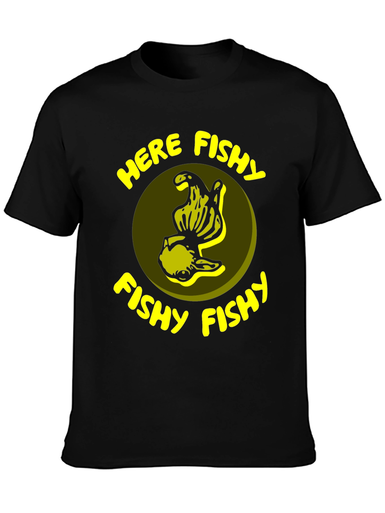Black Here Fishy Fishy T-Shirt - Funny Fishing Tee view 3