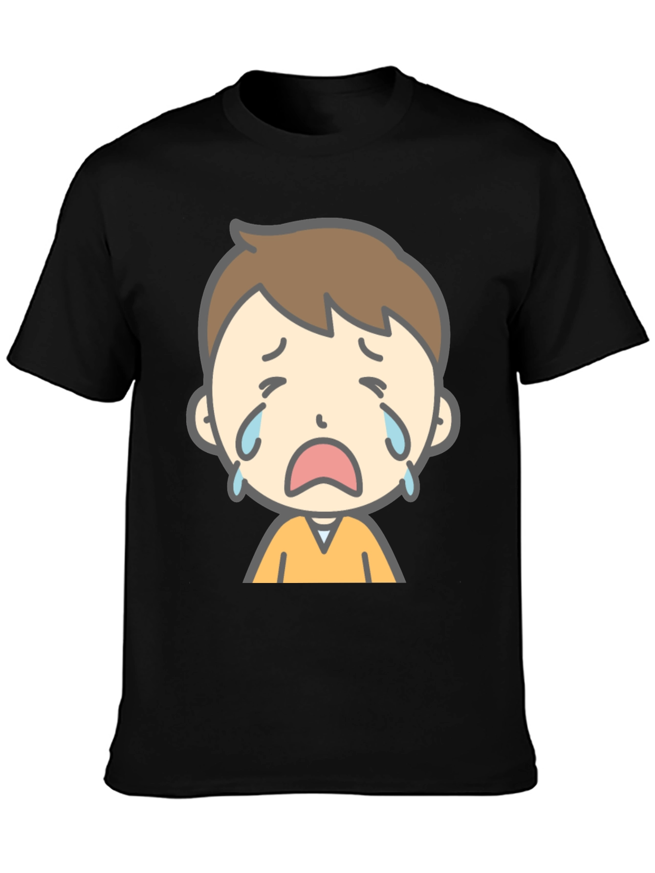Black Sad Cartoon Boy Graphic T-Shirt view 3