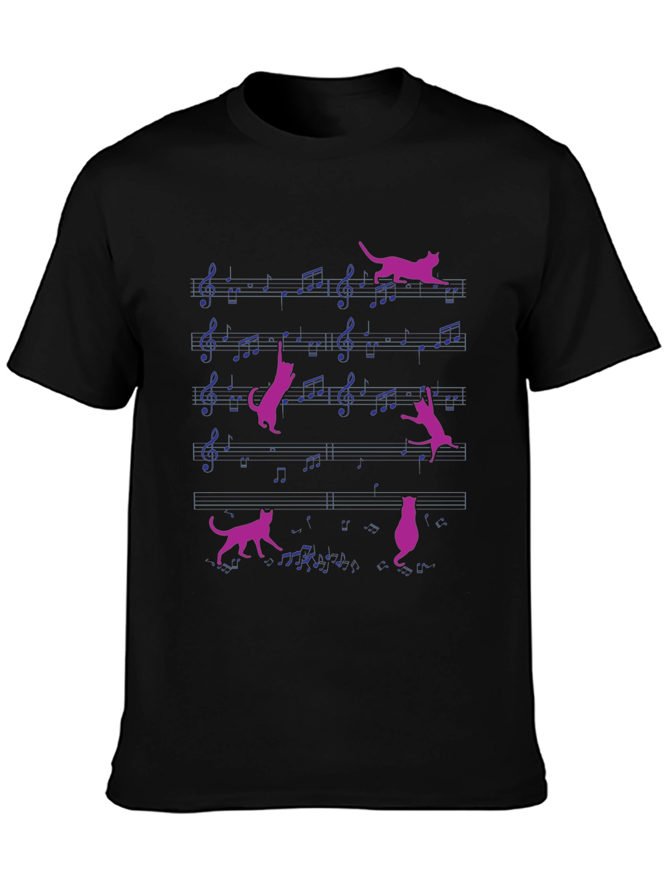 Black Musical Cat T-Shirt - Whimsical Design view 3