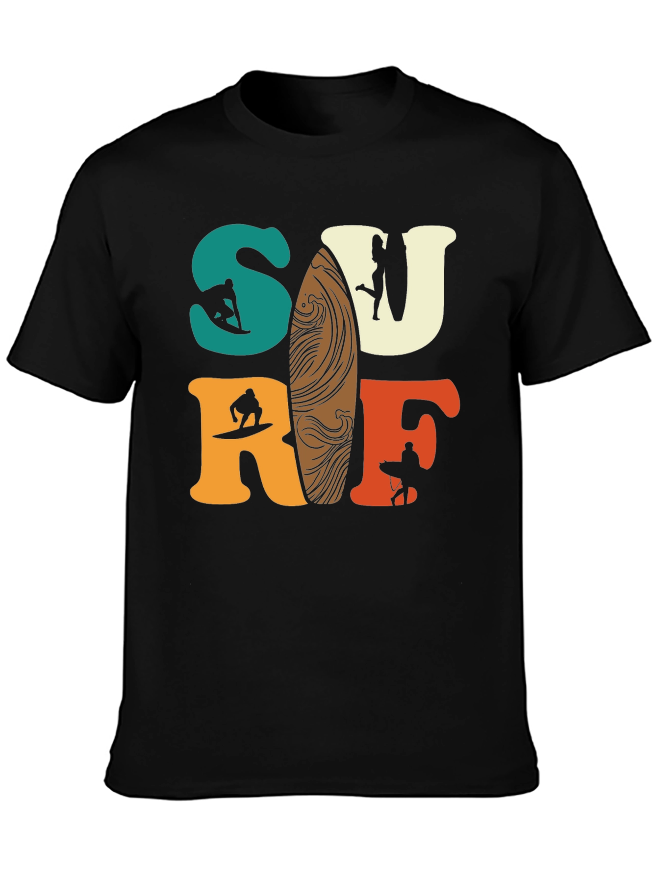 Black Surf T-Shirt - Retro Style Graphic Tee view 3