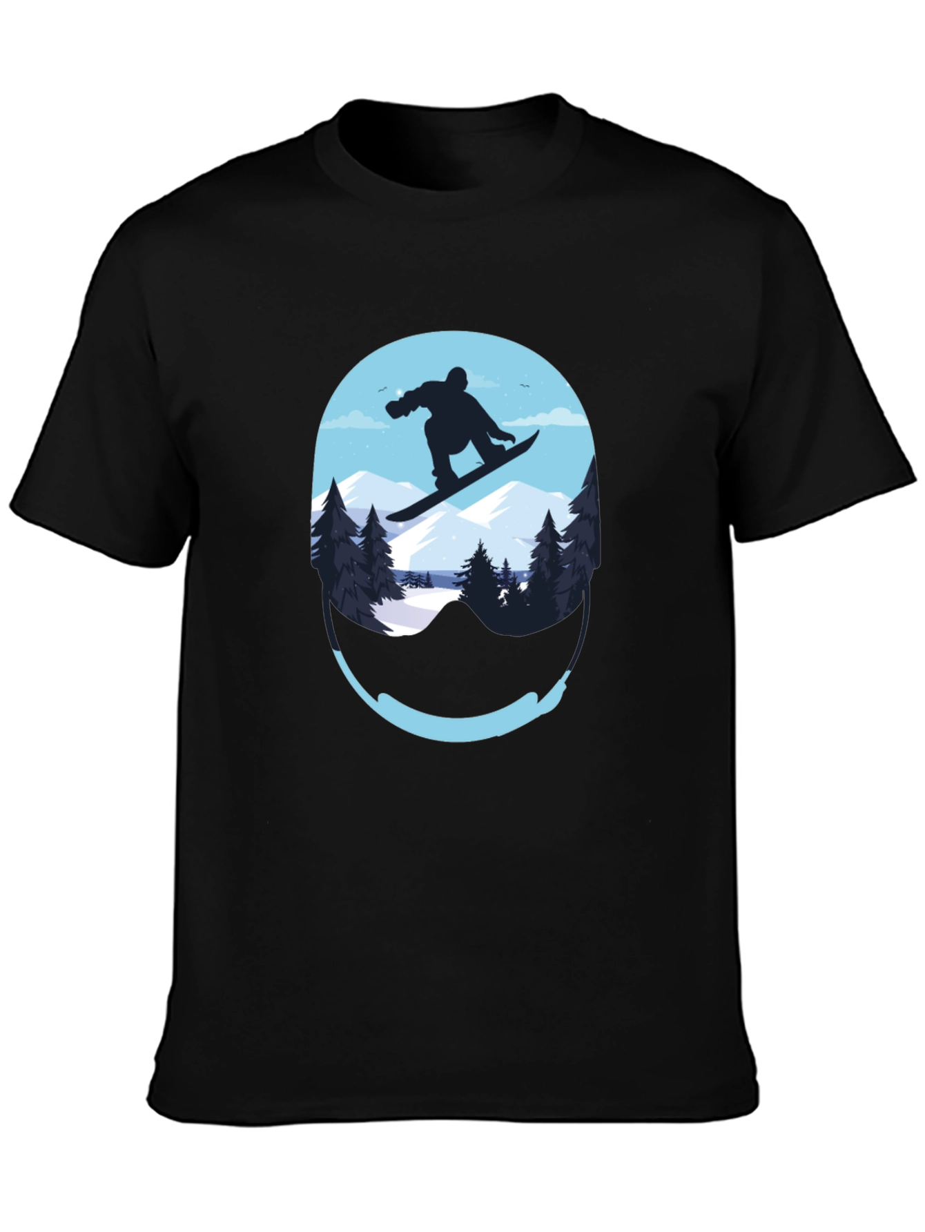 Black Snowboard Graphic Tee - Mountain Scene Black T-Shirt view 3