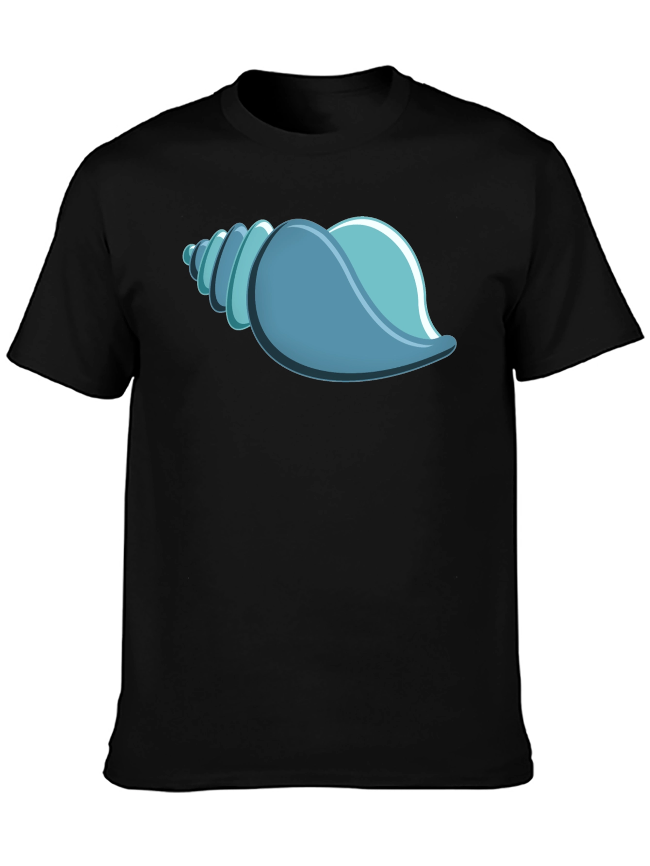 Black Blue Seashell Graphic Tee - Black Cotton T-Shirt view 3