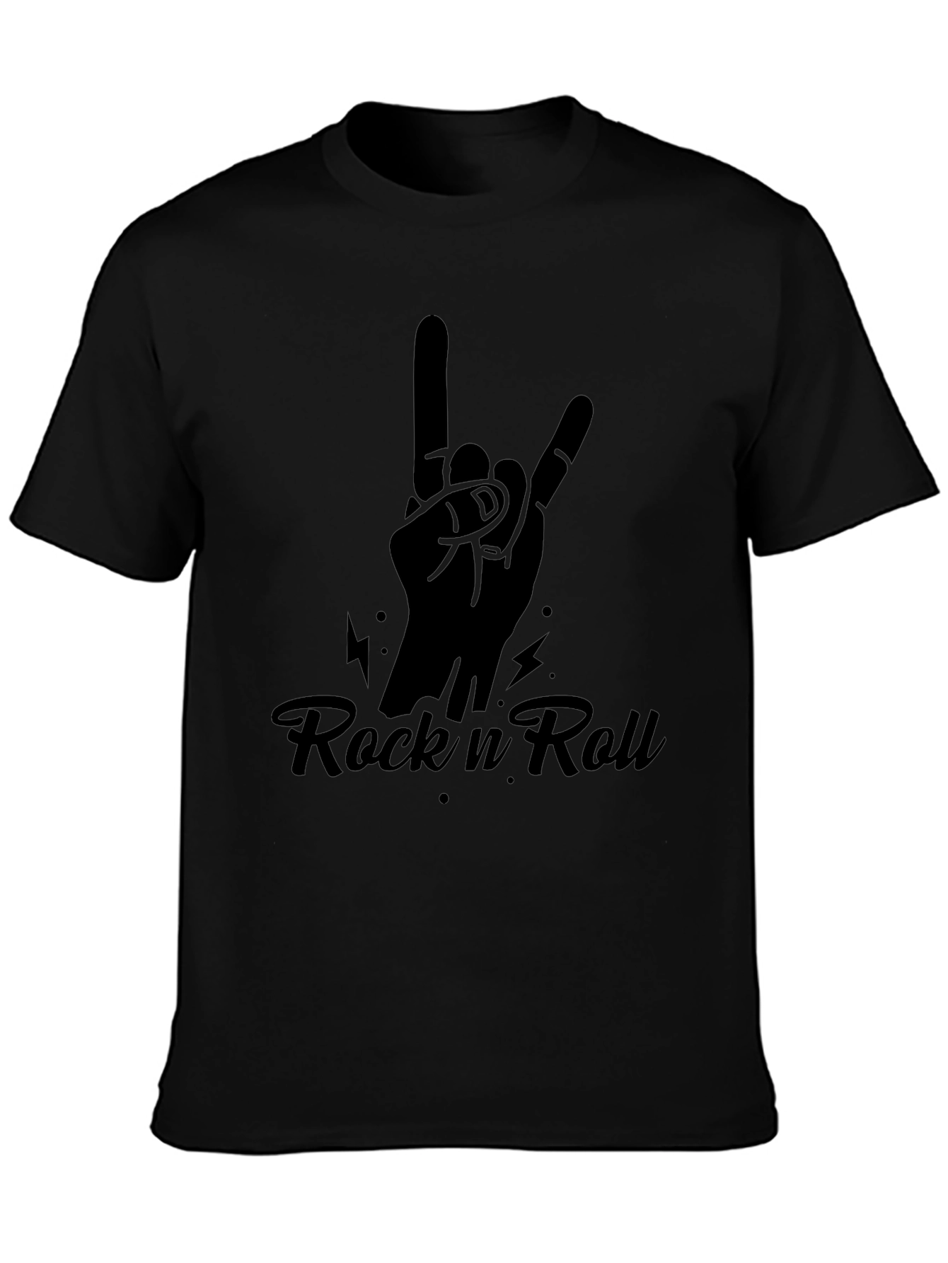 Black Rock n Roll Hand Gesture Black T-Shirt view 3