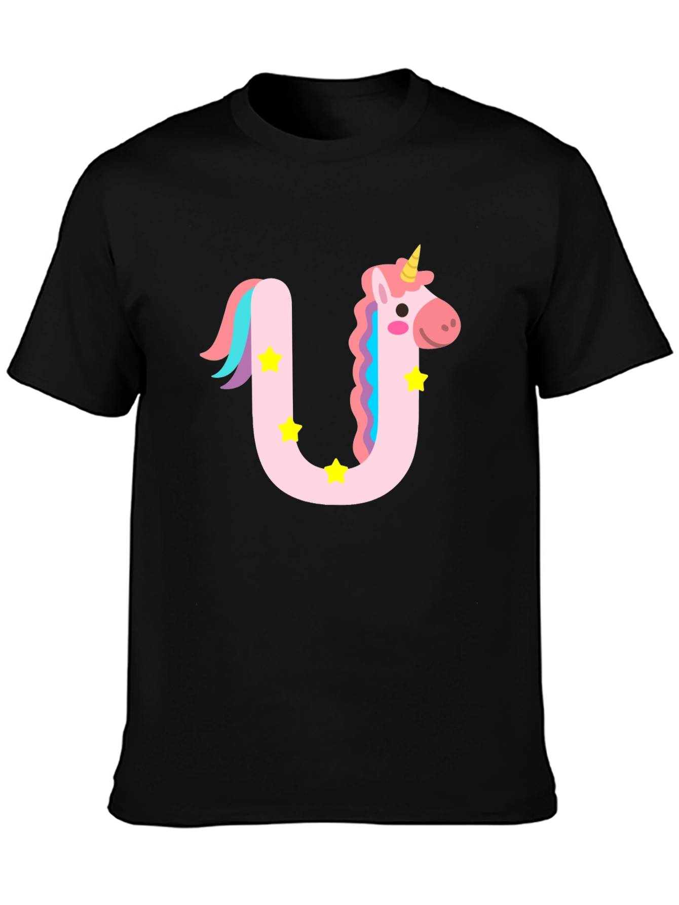 Black Unicorn Letter U Graphic Tee - Kids and Adults view 3