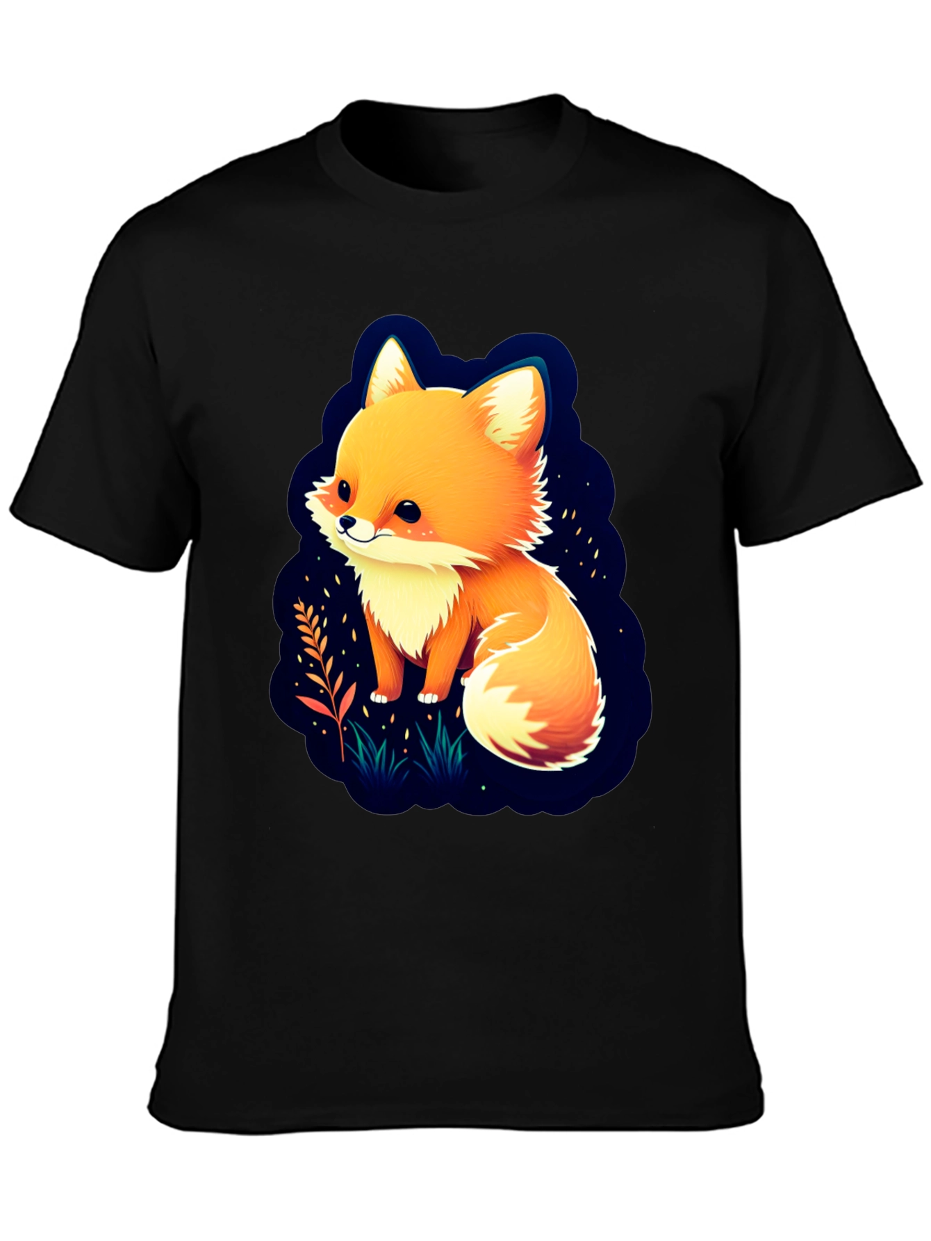 Black Cute Fox Graphic Tee - Soft Cotton Blend view 3
