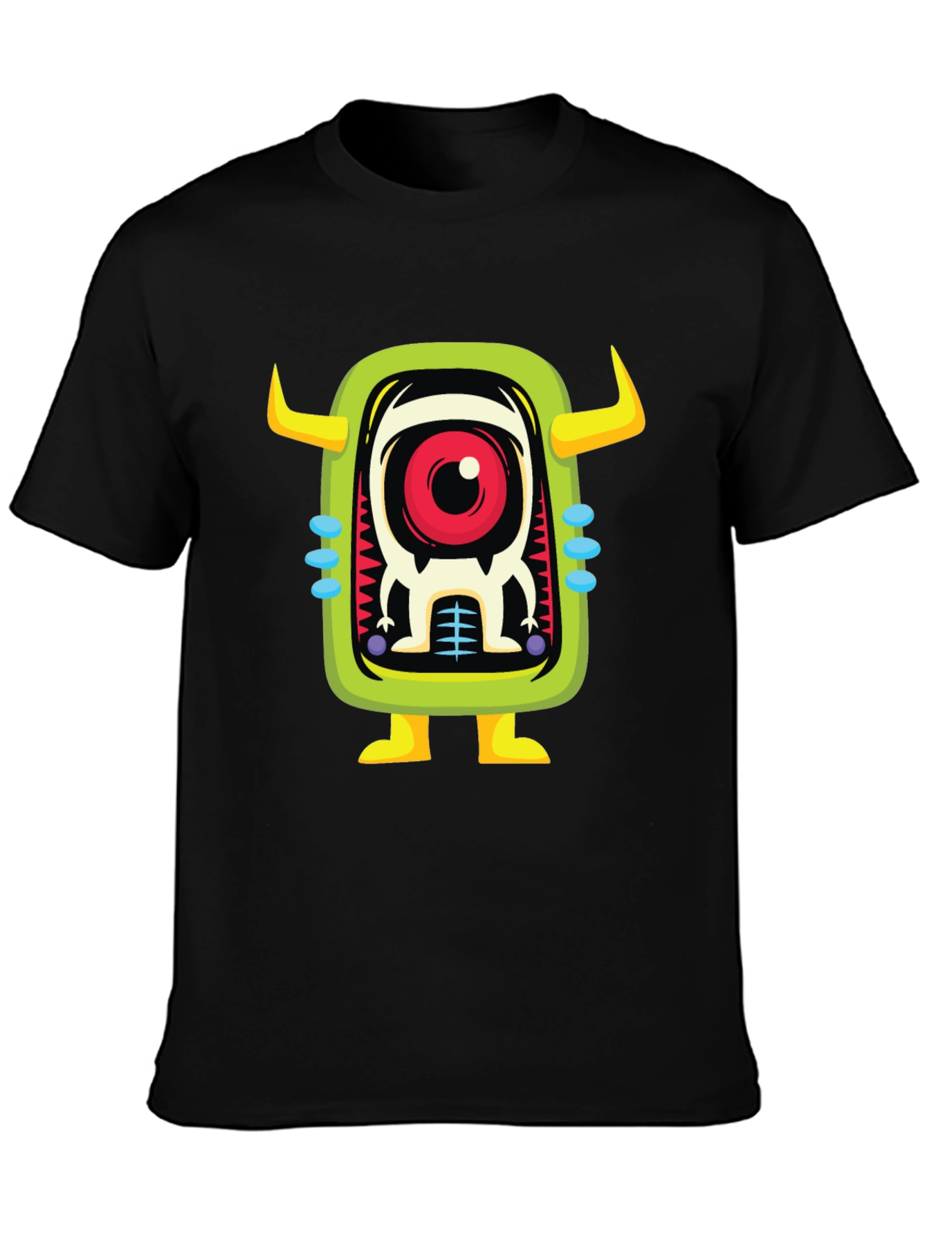 Black Cartoon Monster Graphic Print Black T-Shirt view 3