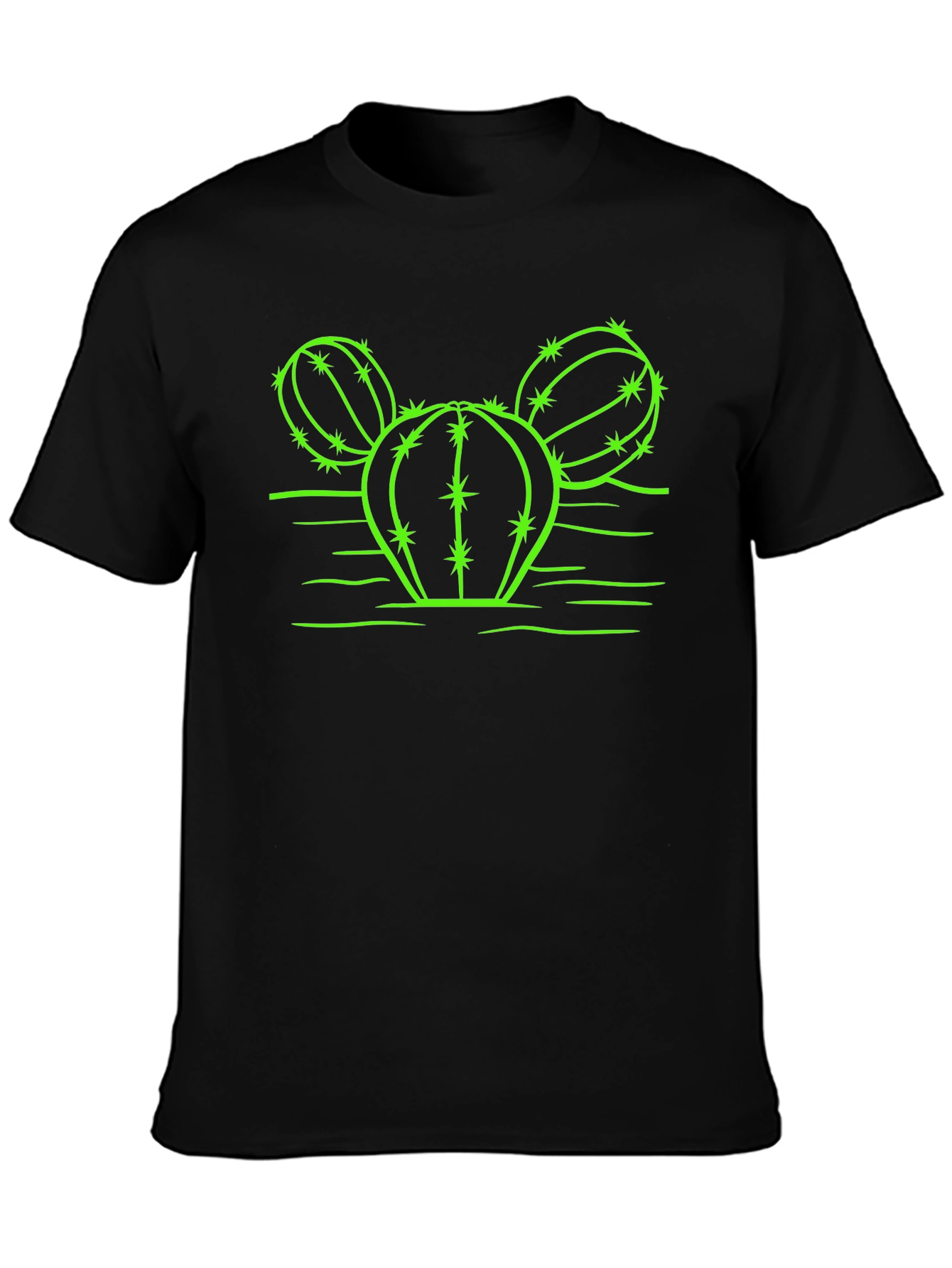 Black Cactus Graphic T-Shirt - Neon Green Design on Black view 3