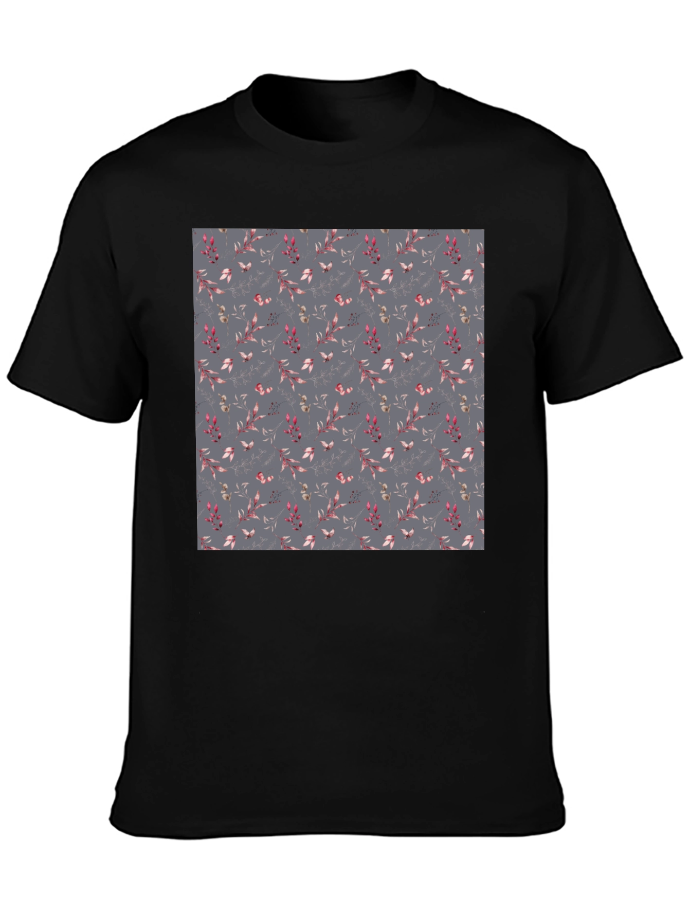 Black Floral Patterned Black T-Shirt for Men view 3