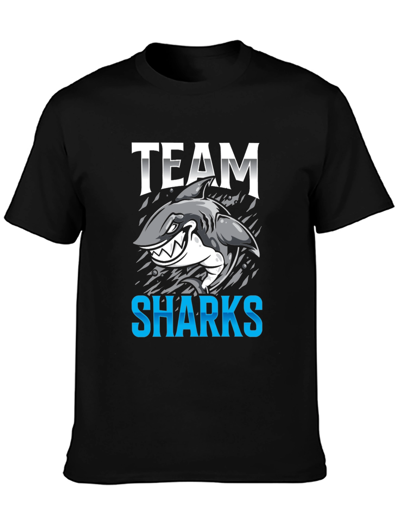 Black Team Sharks Graphic T-Shirt - Black Cotton Tee view 3