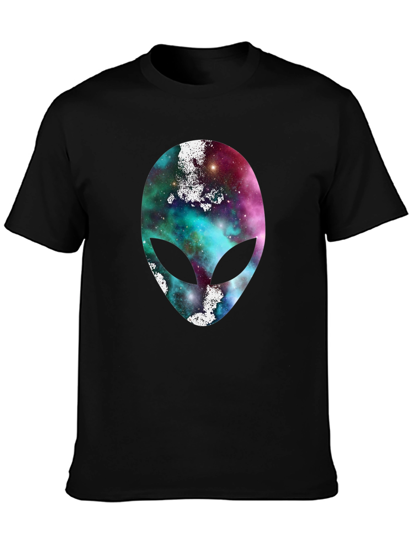 Black Galaxy Alien Head Graphic Tee - Black Cotton T-Shirt view 3