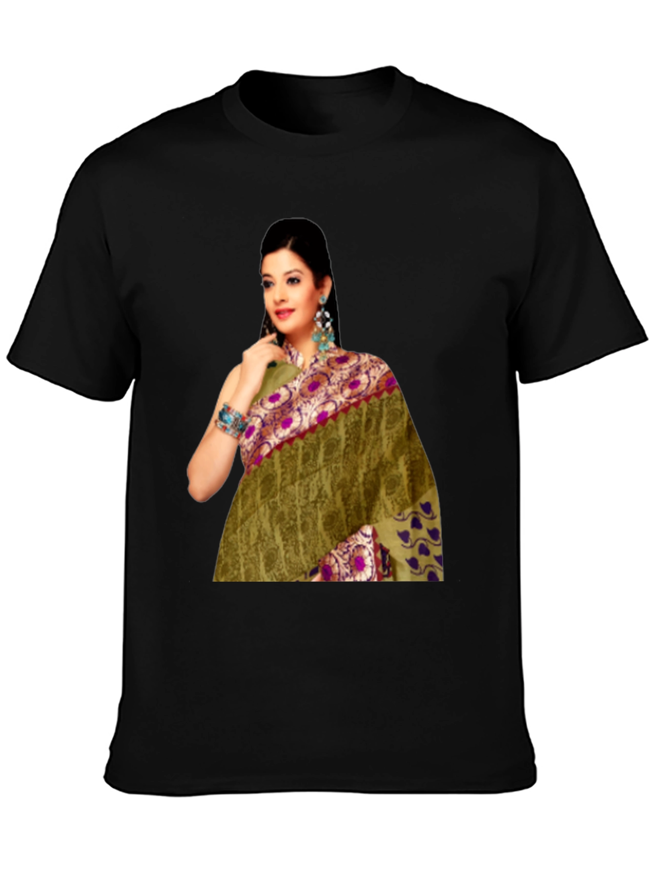 Black Black T-Shirt with Saree Print view 3