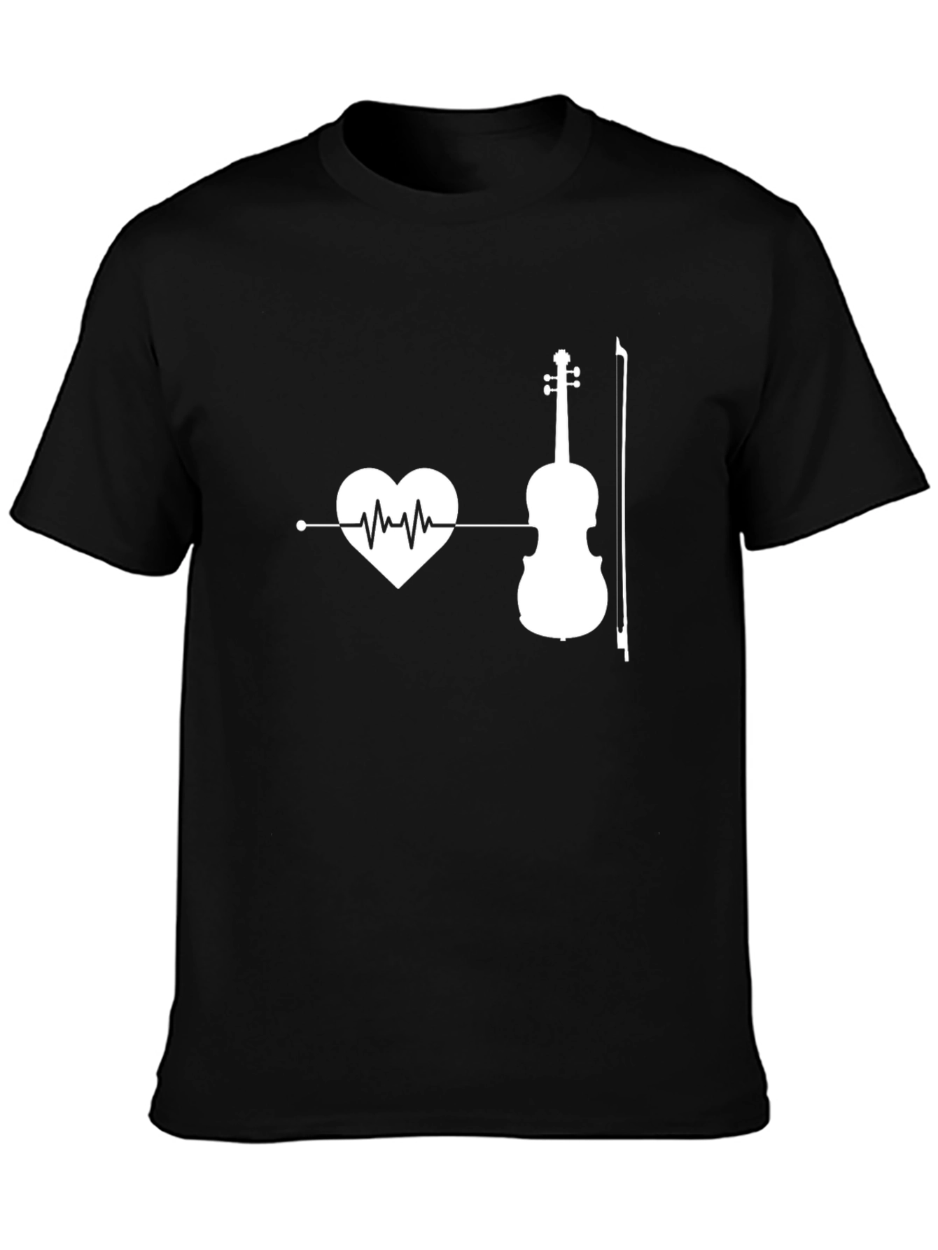 Black Heartbeat Violin Graphic T-Shirt view 3