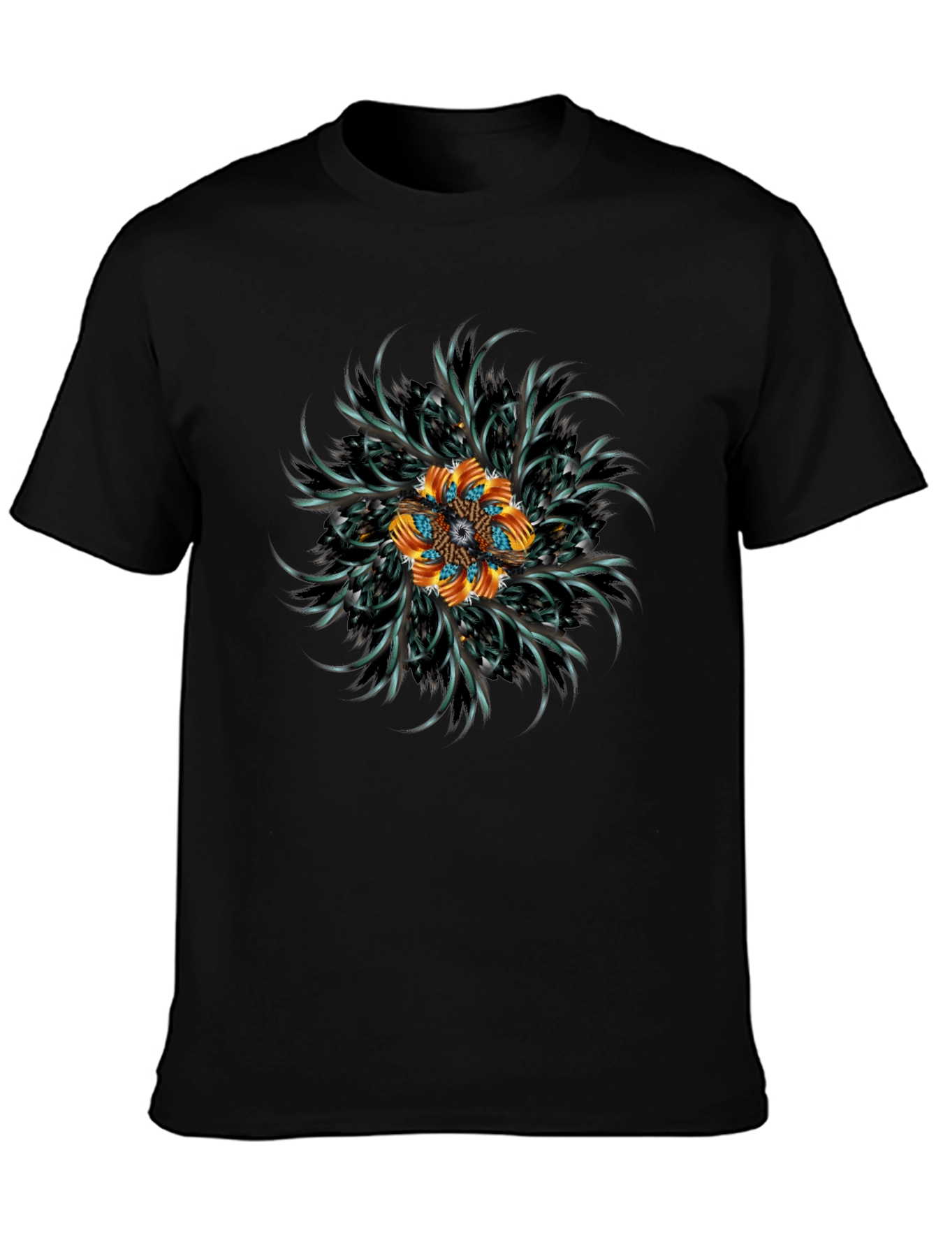 Black Abstract Floral Mandala Black T-Shirt view 3