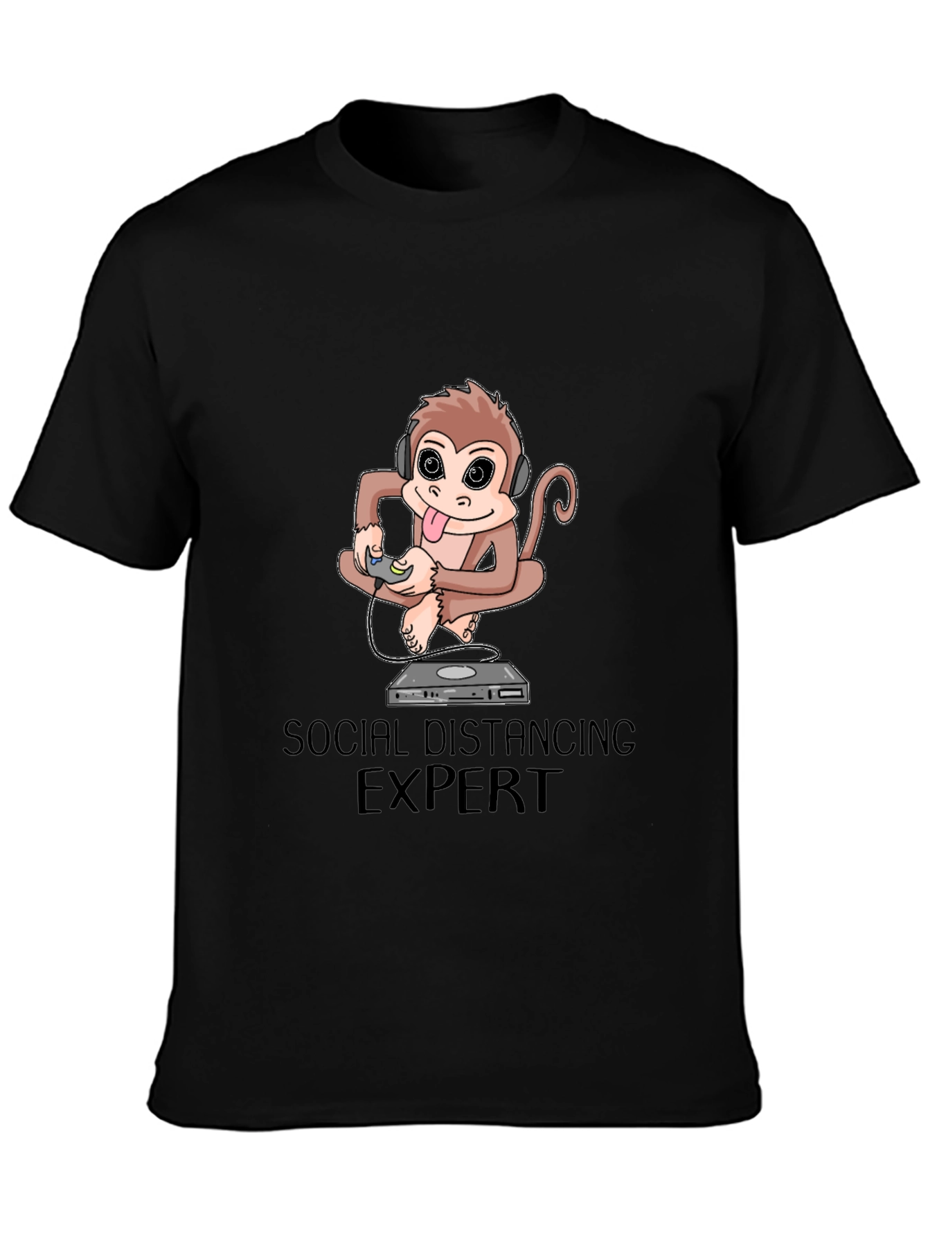 Black Social Distancing Expert Monkey Graphic Tee view 3