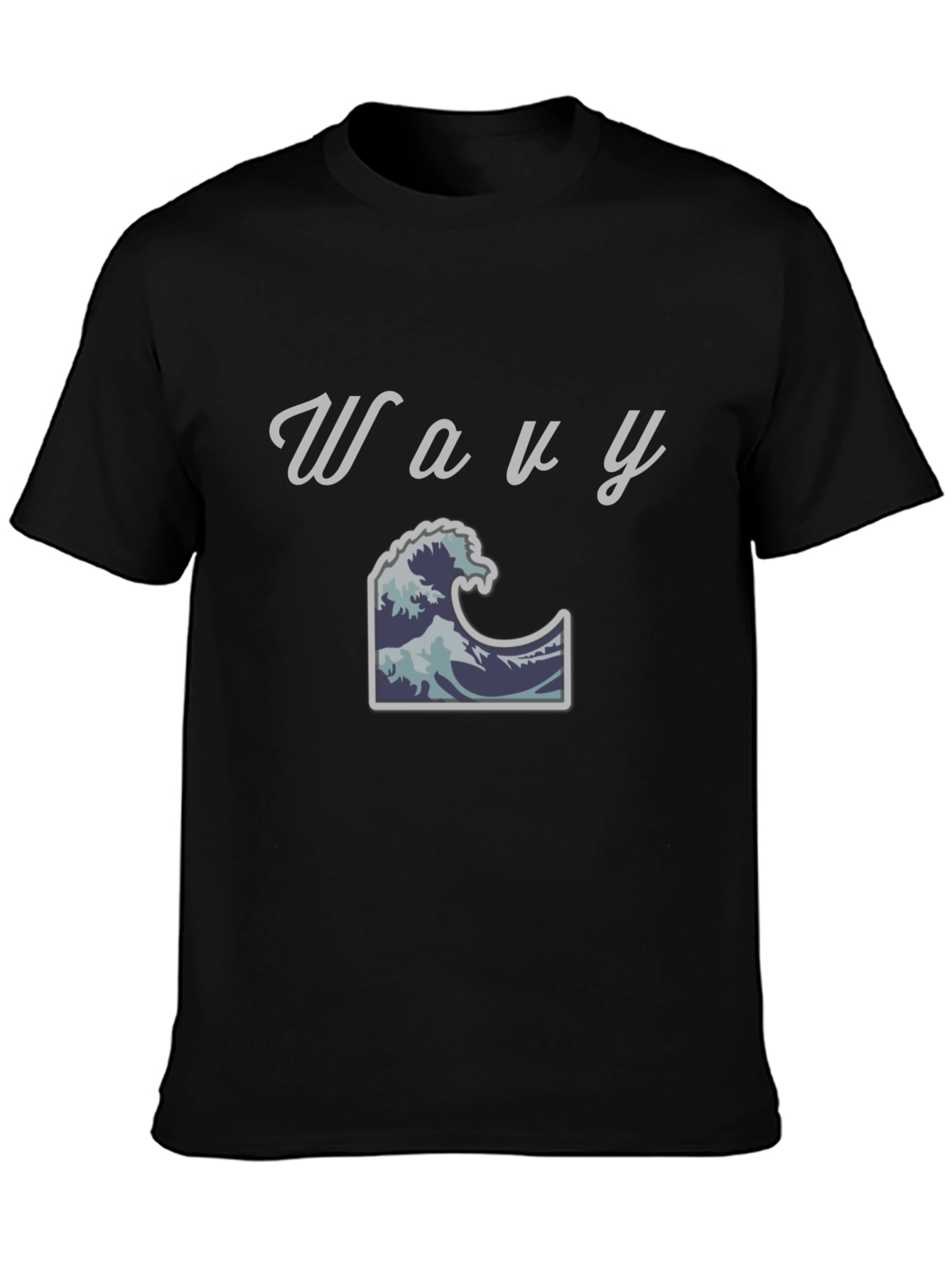 Black Wavy Wave T-Shirt - Black Cotton Tee view 3