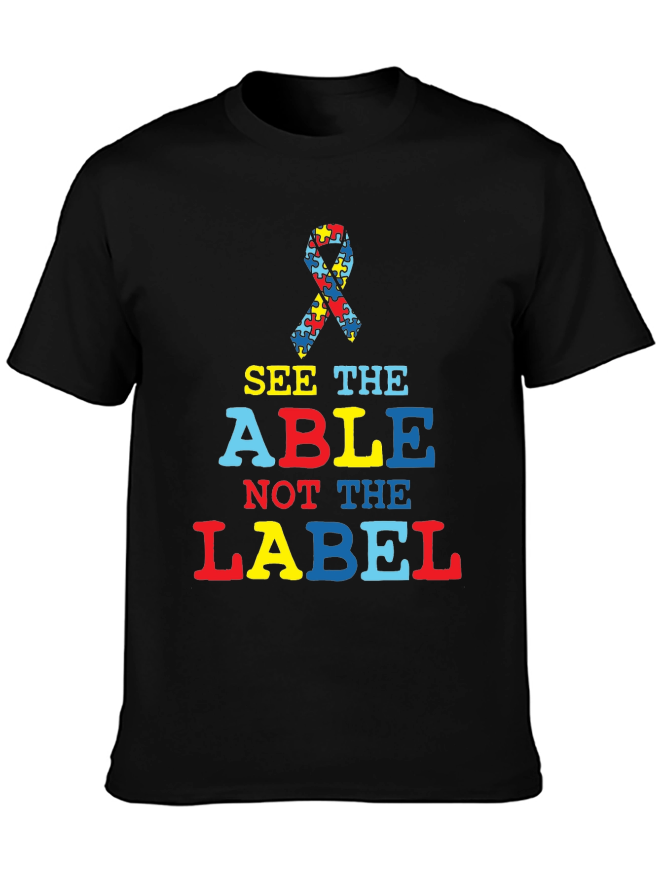 Black Autism Awareness T-Shirt - See the Able view 3