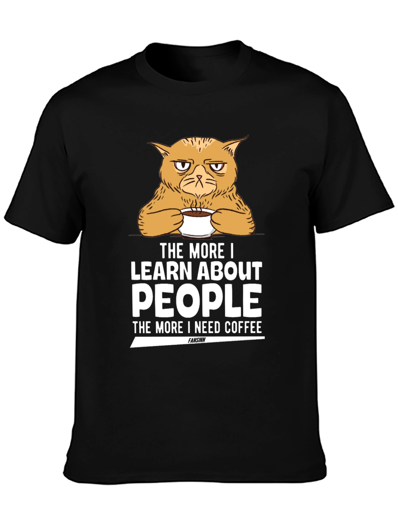 Black Grumpy Cat Coffee T-Shirt - Learn About People view 3