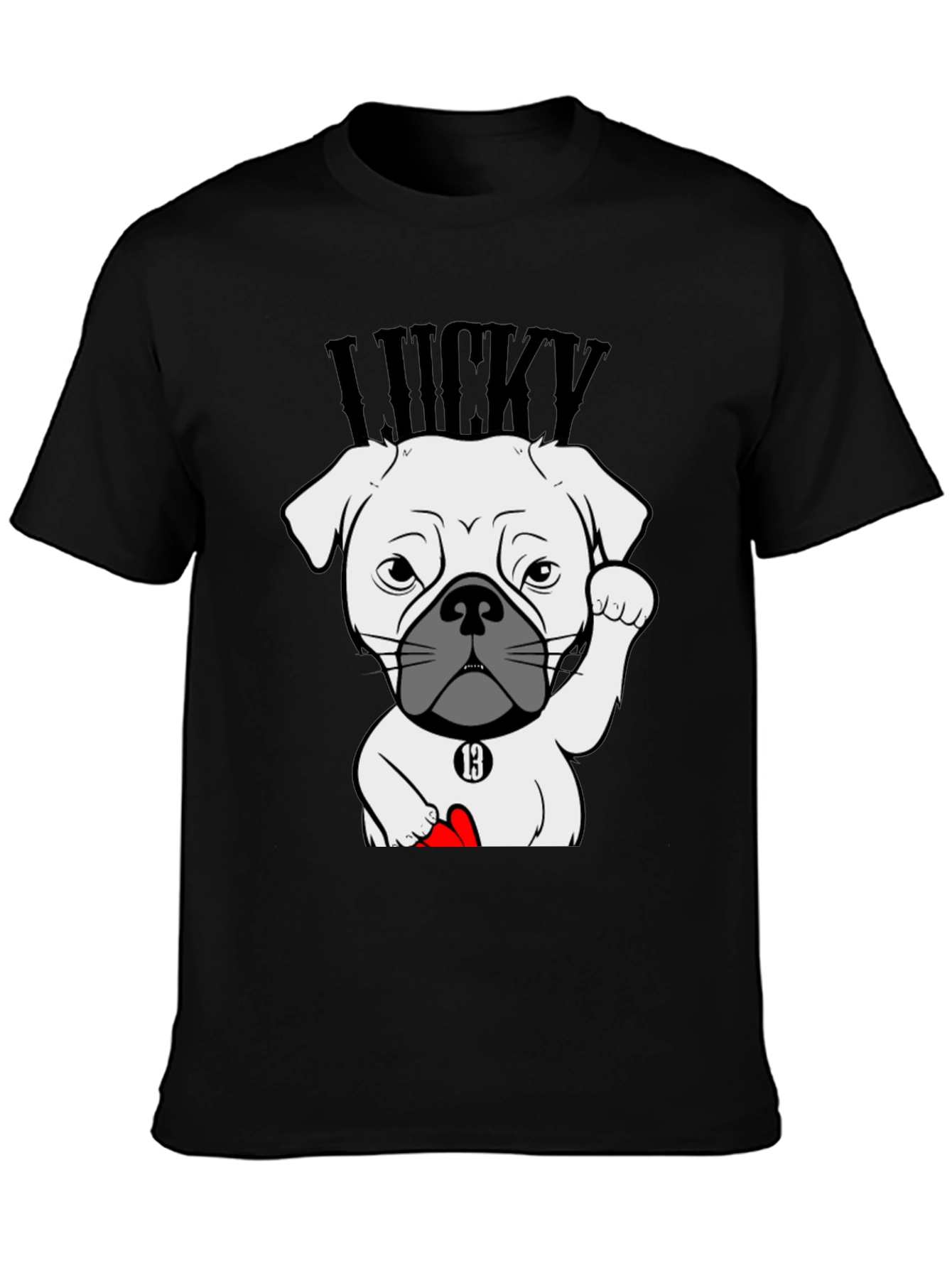 Black Lucky Dog Graphic Tee - Black Cotton T-Shirt view 3