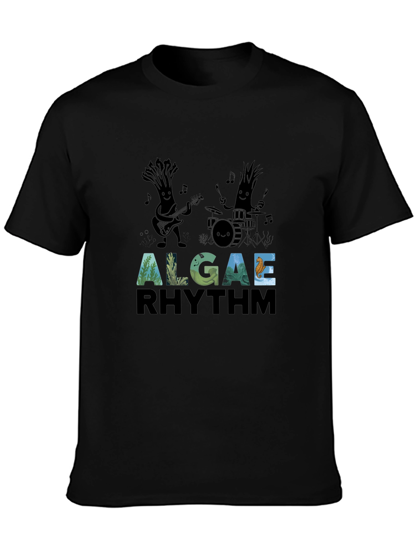 Black Algae Rhythm Black Graphic T-Shirt view 3