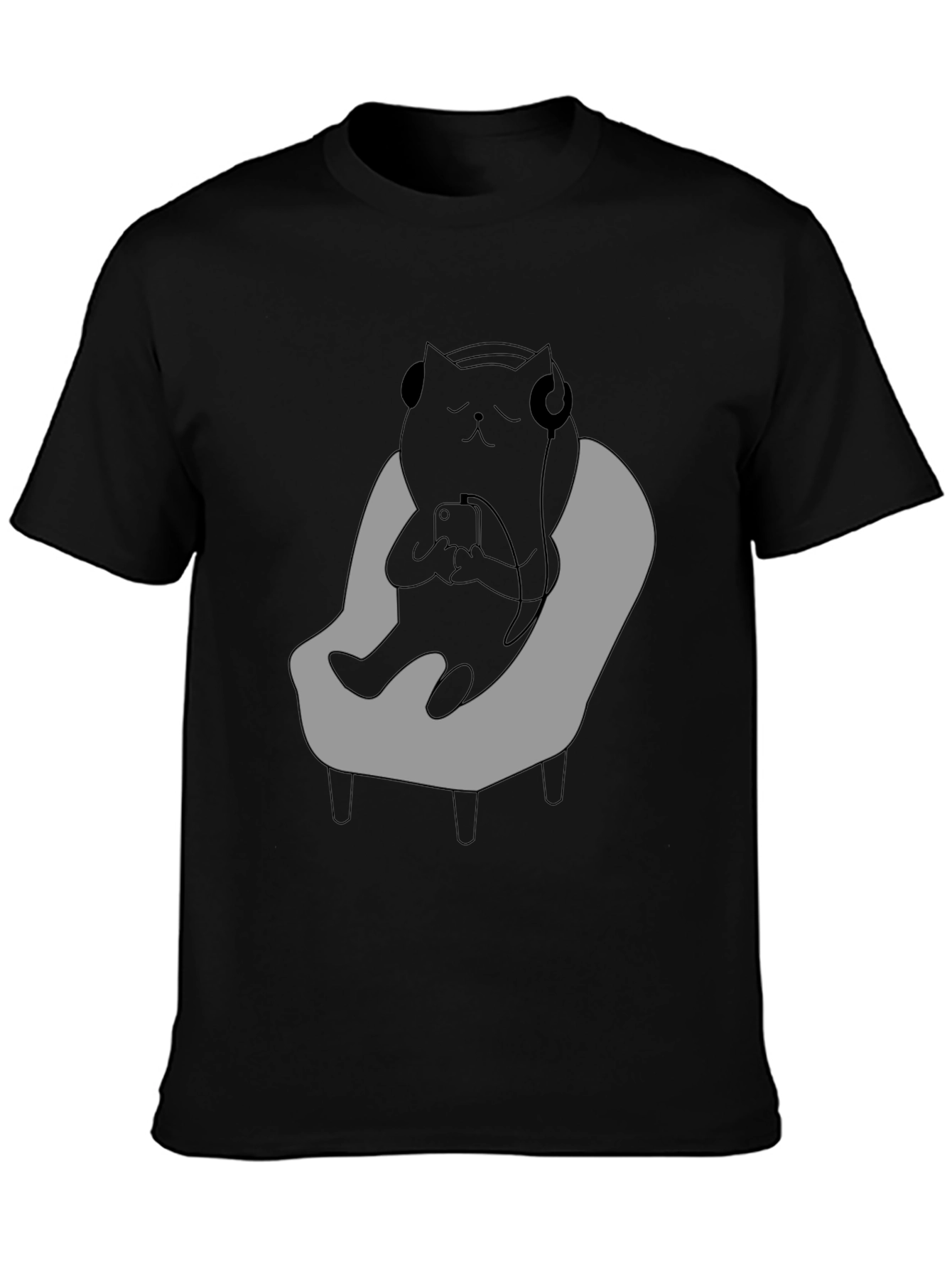 Black Cool Cat Relaxing T-Shirt view 3