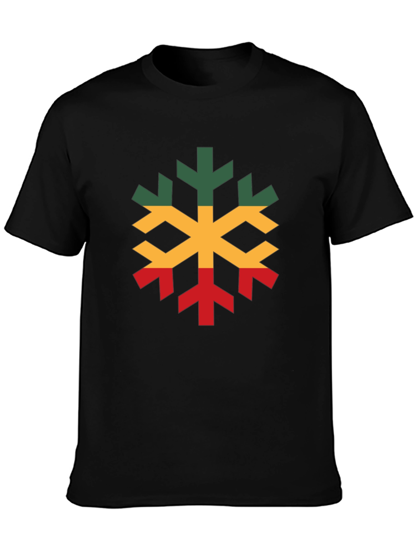 Black Rasta Snowflake Graphic T-Shirt - Cotton Blend, Short Sleeve view 3