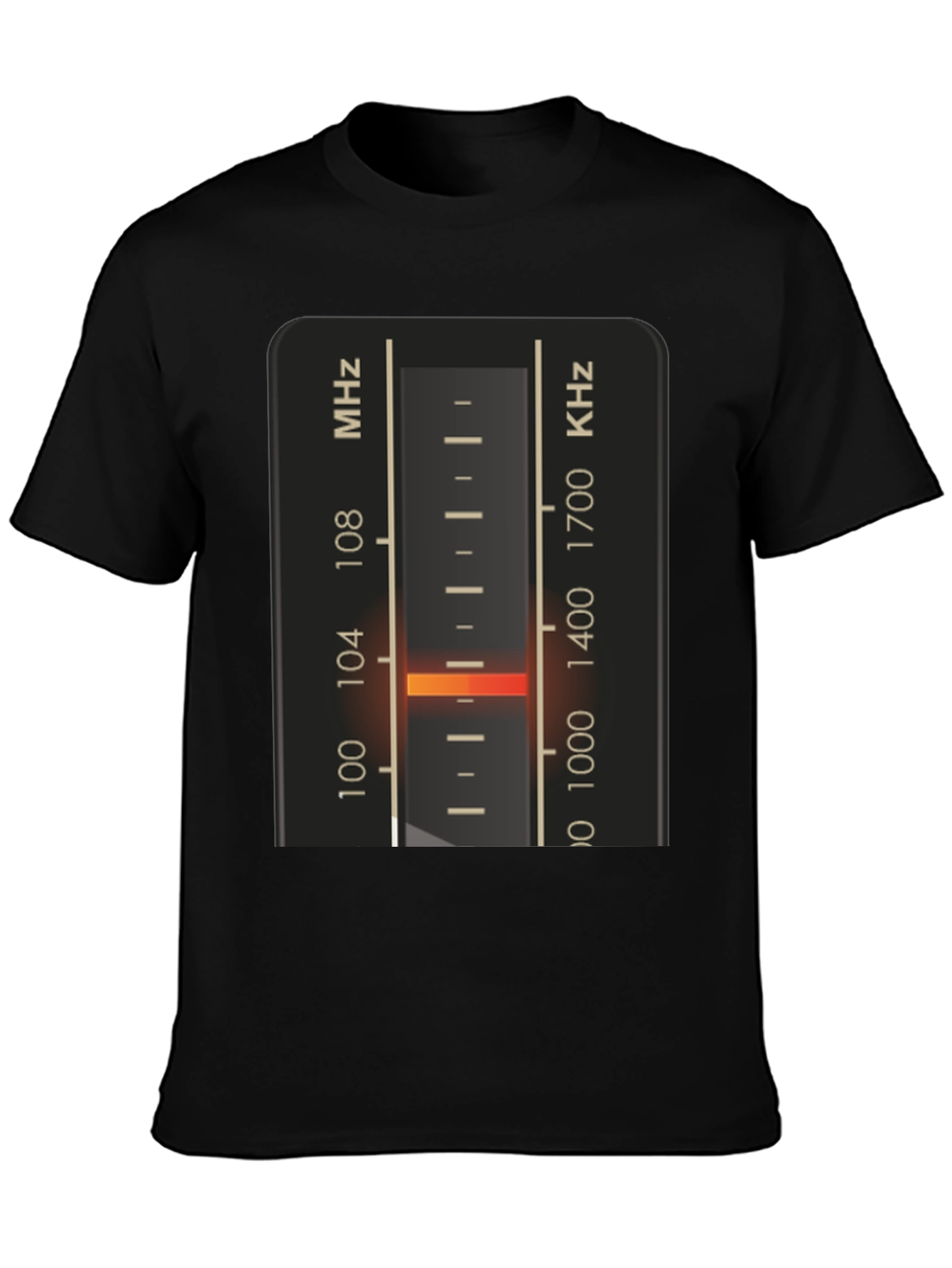 Black T-Shirt with Vintage Radio Tuning Dial Design view 3