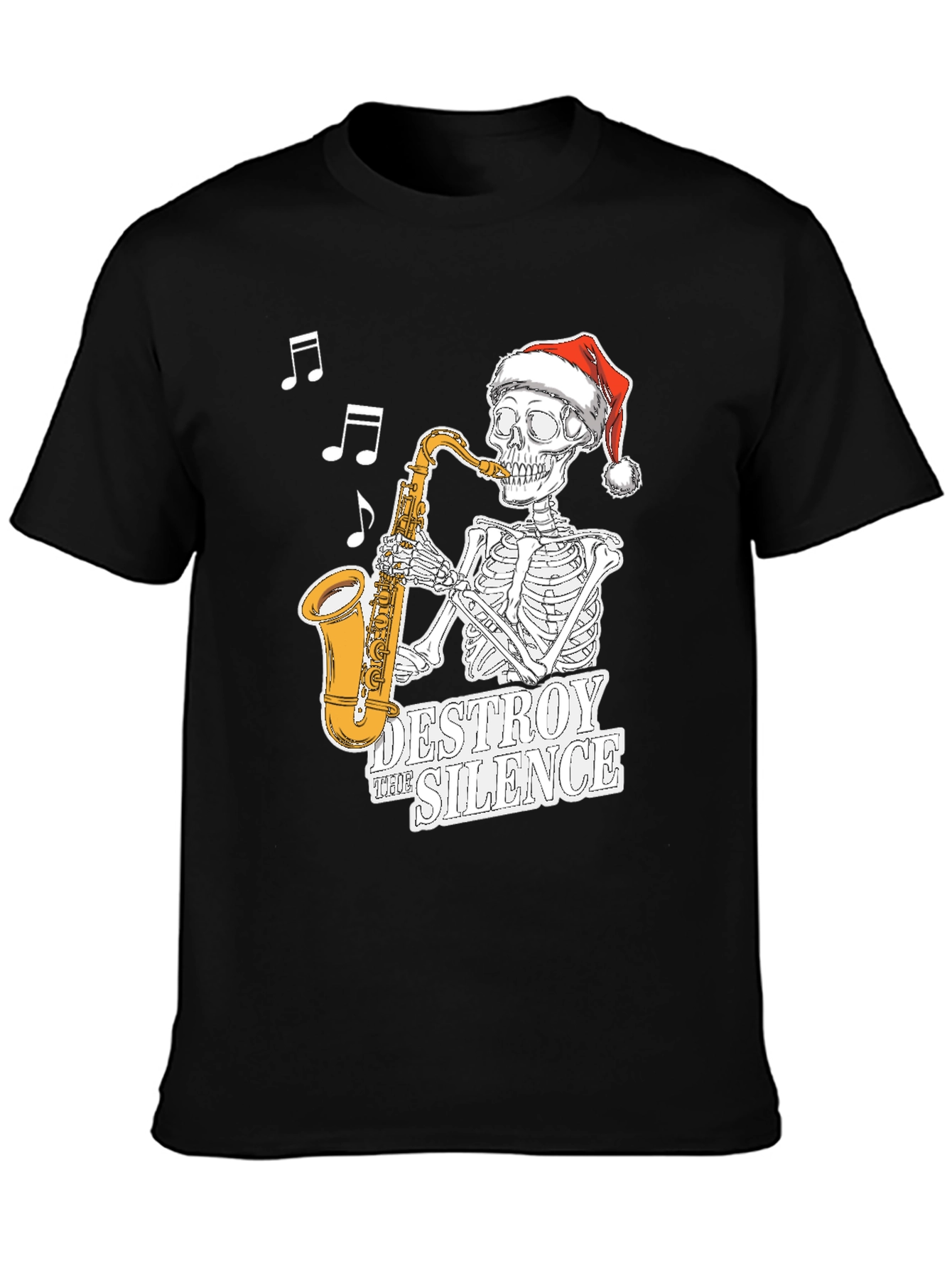 Black Skeleton Santa Saxophone T-Shirt - Destroy the Silence Tee view 3