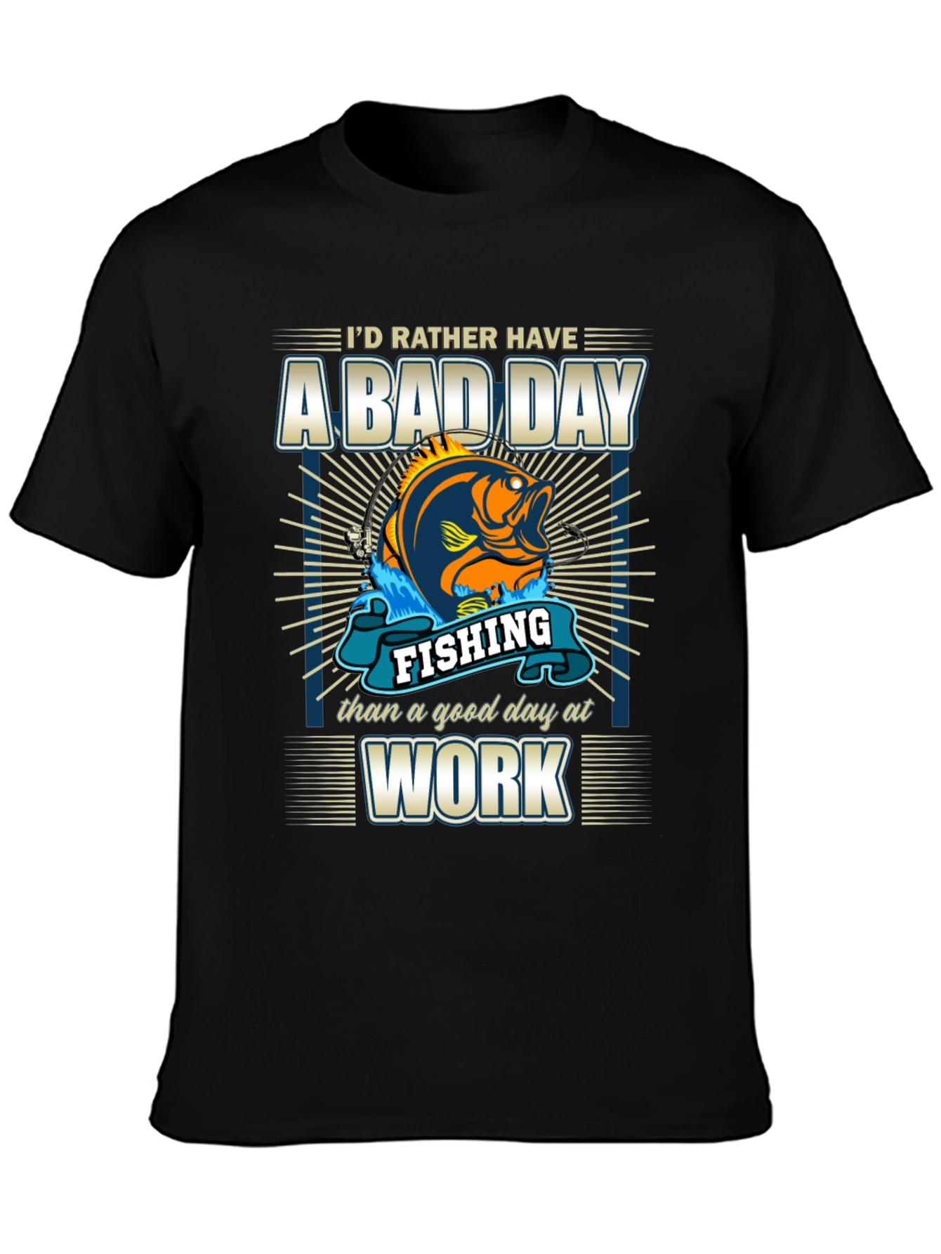 Black Fishing Bad Day Work Men's T-Shirt view 3