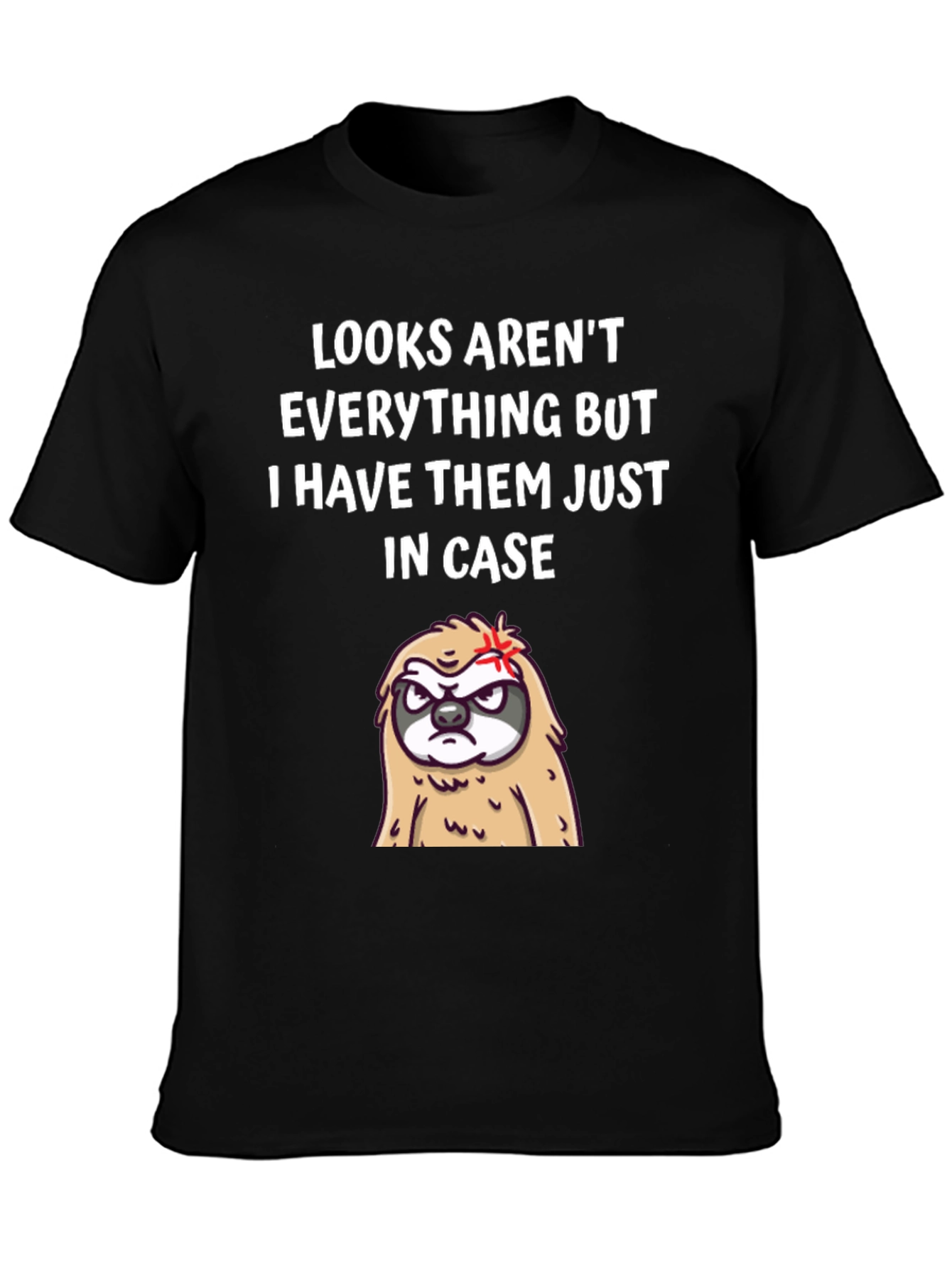 Black Funny Sloth Graphic Tee - Looks Aren't Everything T-Shirt view 3
