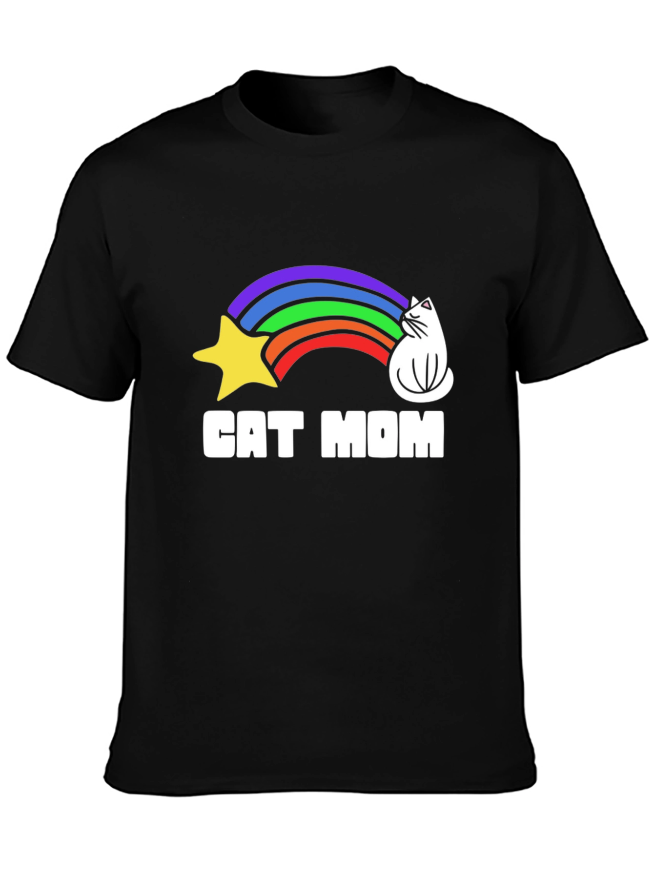 Black Cat Mom Rainbow Graphic Tee - Unisex Cotton T-Shirt view 3