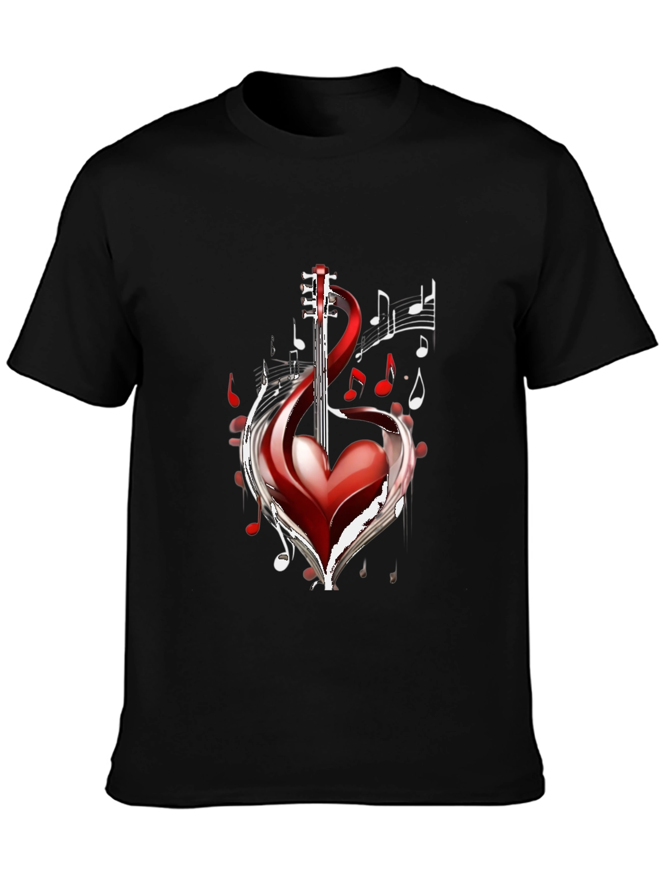 Black Musical Heart Guitar Black T-Shirt view 3