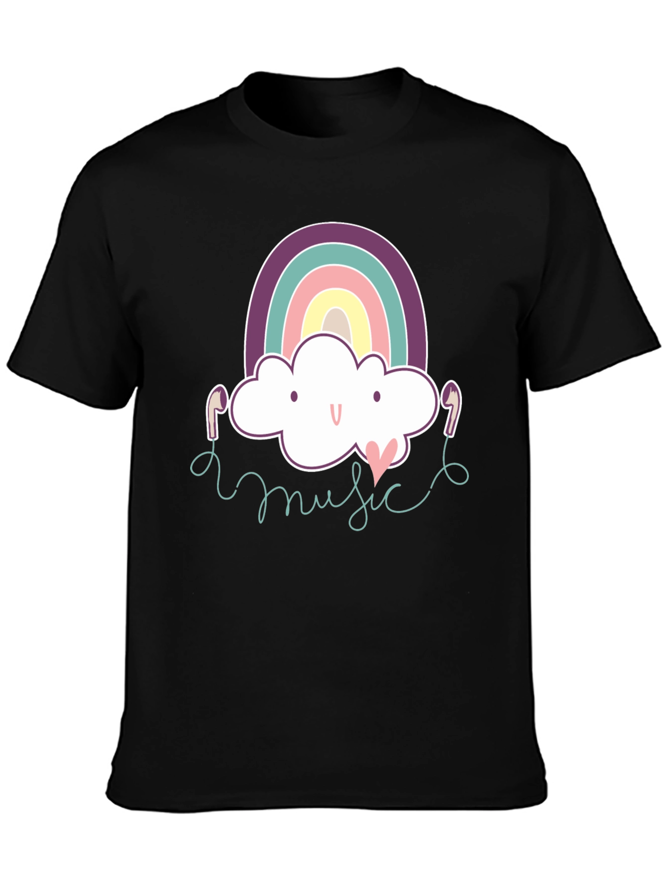 Black Rainbow Cloud Music T-Shirt - Cute & Stylish! view 3