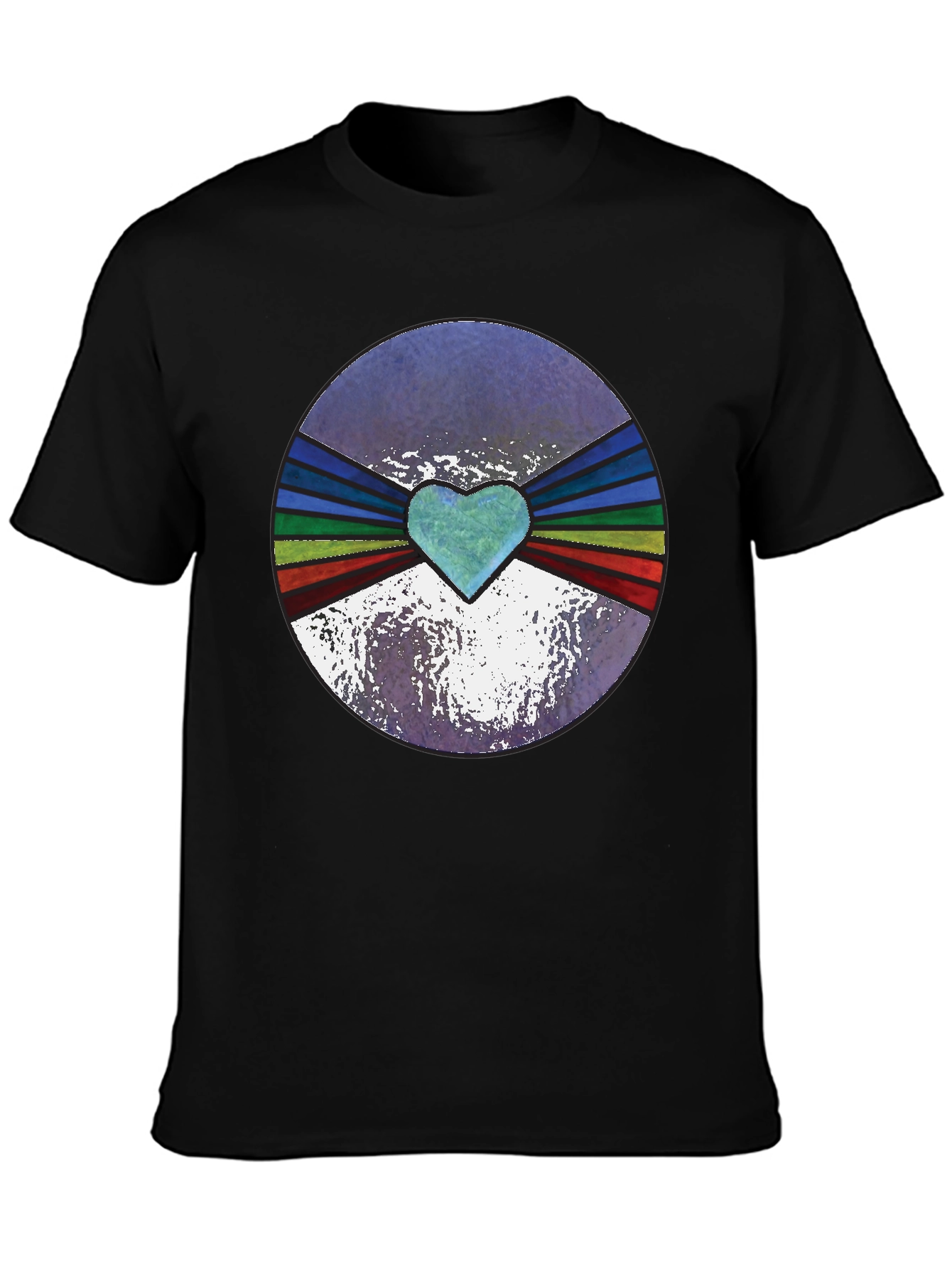 Black Retro Heartburst Graphic Tee - Black Cotton Blend view 3