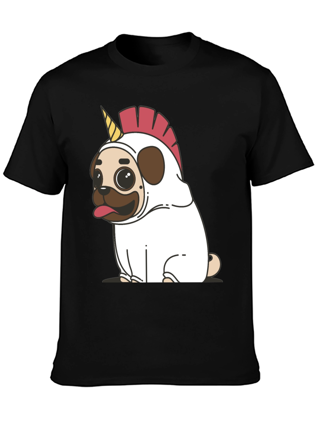 Black Unicorn Pug Graphic T-Shirt view 3