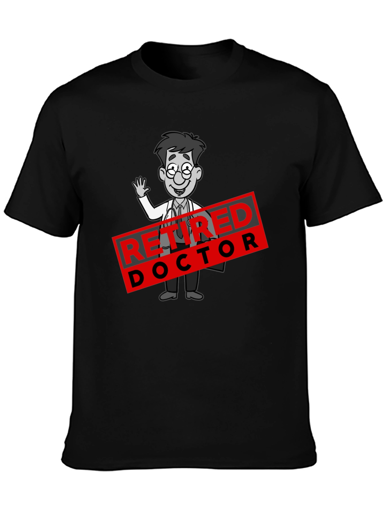 Black Retired Doctor Cartoon Graphic T-Shirt view 3