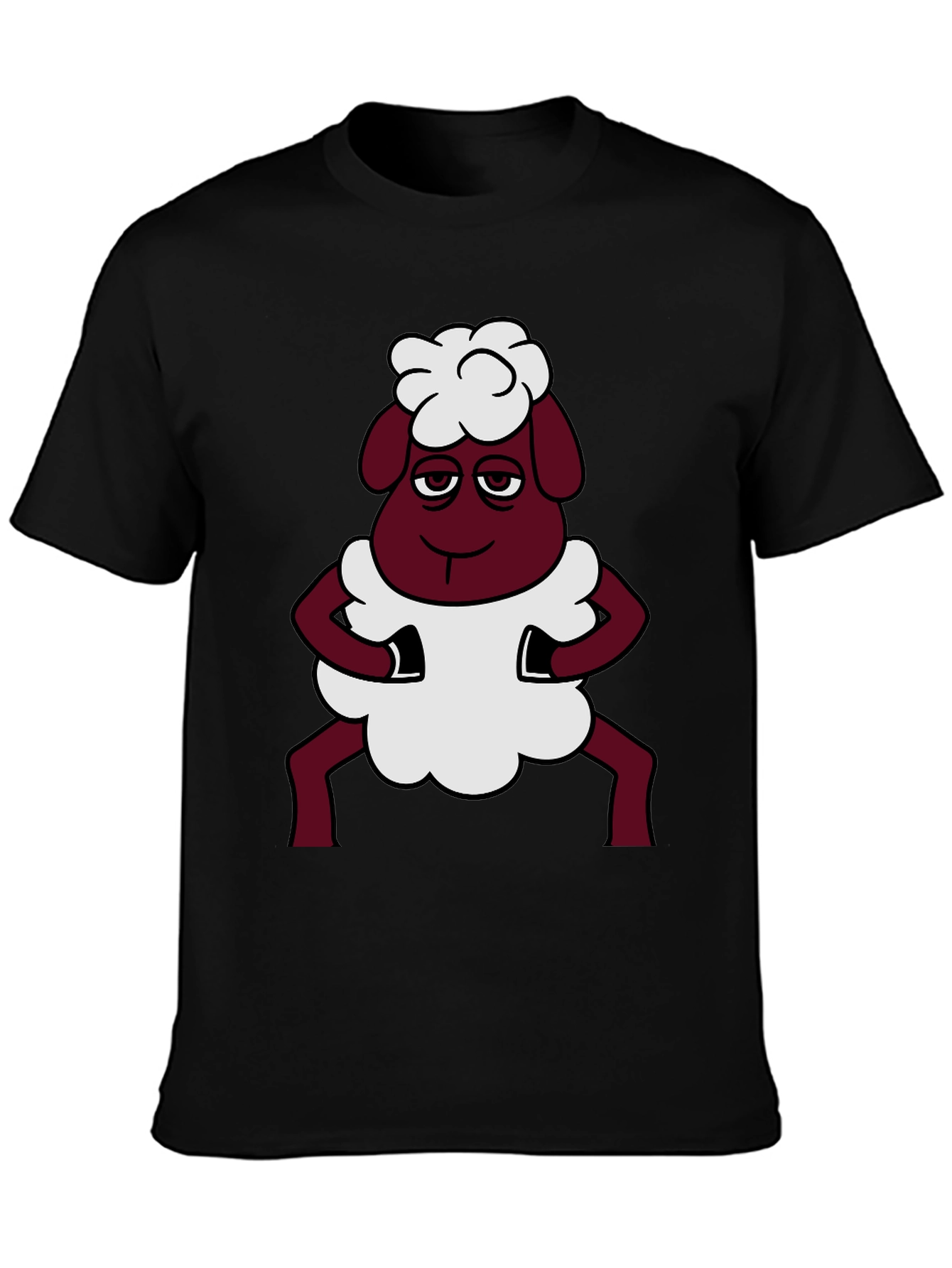 Black Funny Sheep Cartoon Graphic Black T-Shirt view 3