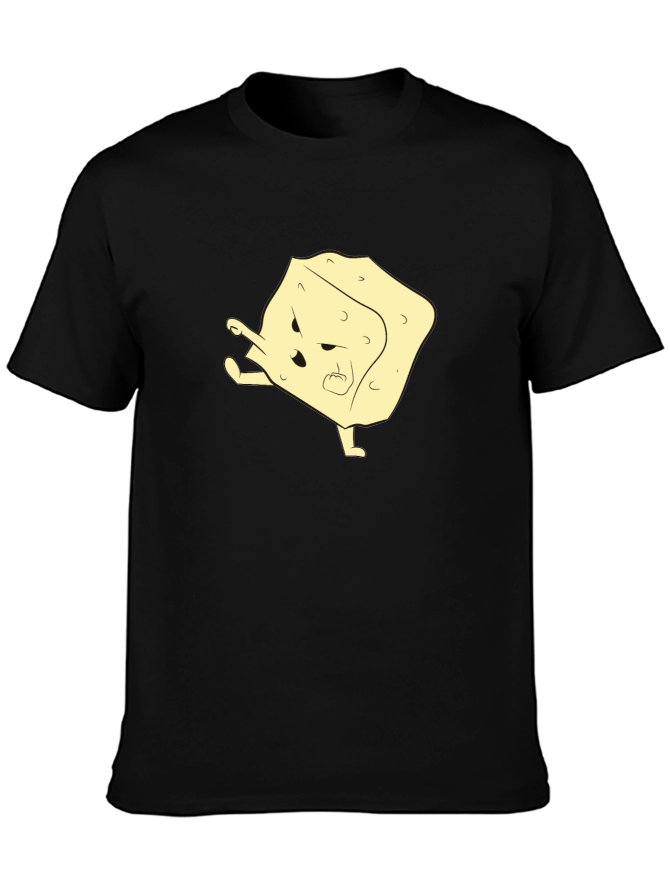 Black Funny Cartoon Tofu T-Shirt - Black view 3