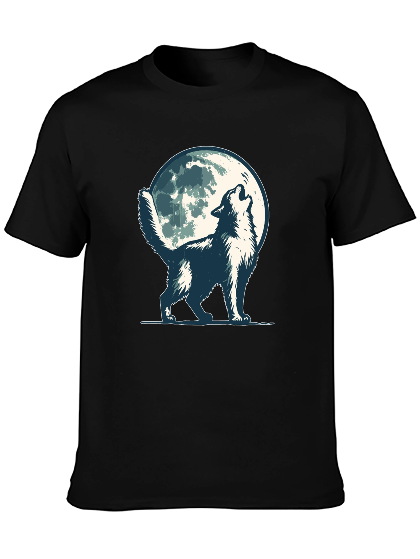 Black Wolf Howling at Moon Graphic Tee - Black Cotton Blend view 3