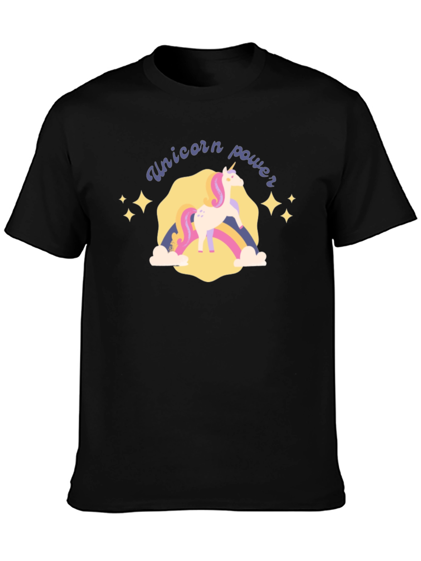 Black Unicorn Power Graphic Tee - Black Cotton T-Shirt view 3