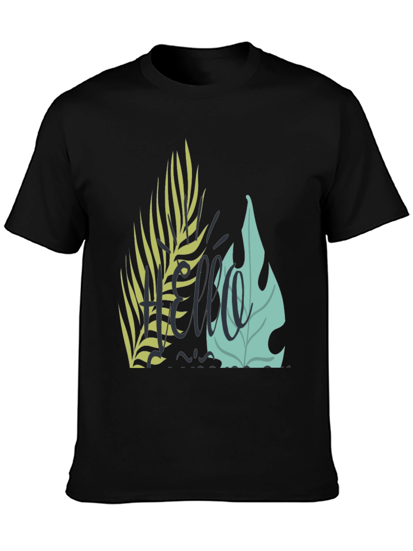 Black Tropical Hello Graphic Black T-Shirt view 3