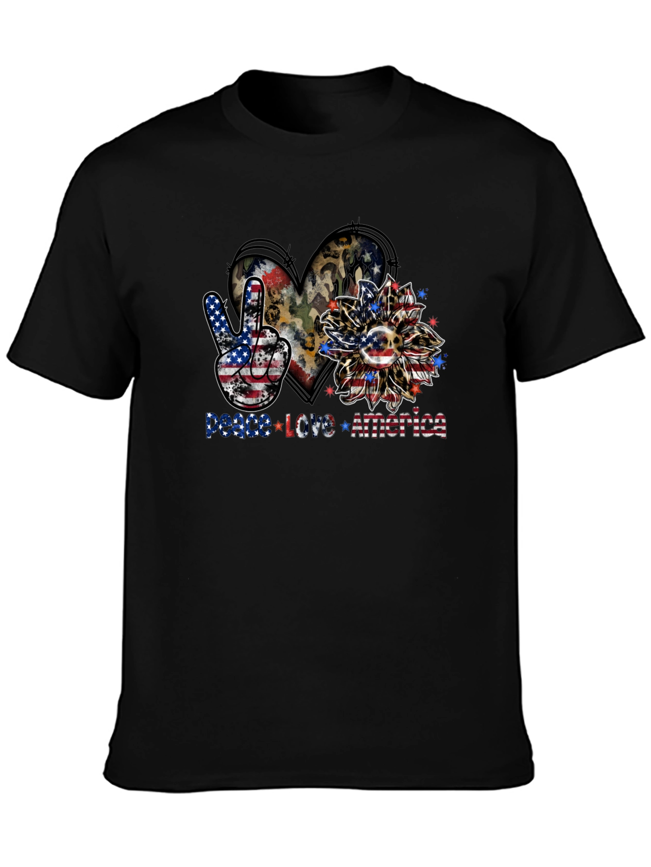 Black Patriotic Peace Love America Graphic T-Shirt view 3