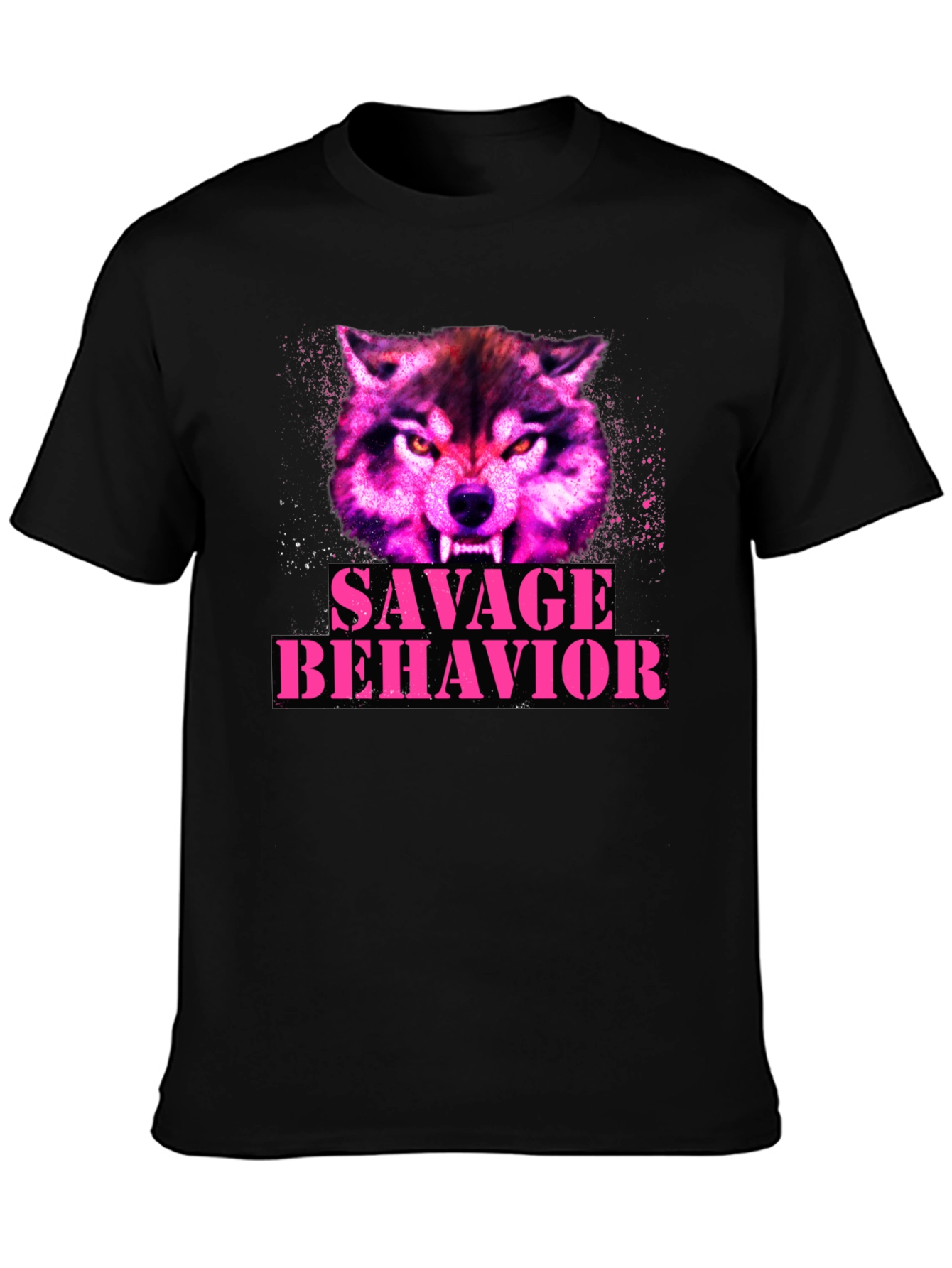 Black Savage Behavior Wolf Graphic T-Shirt view 3