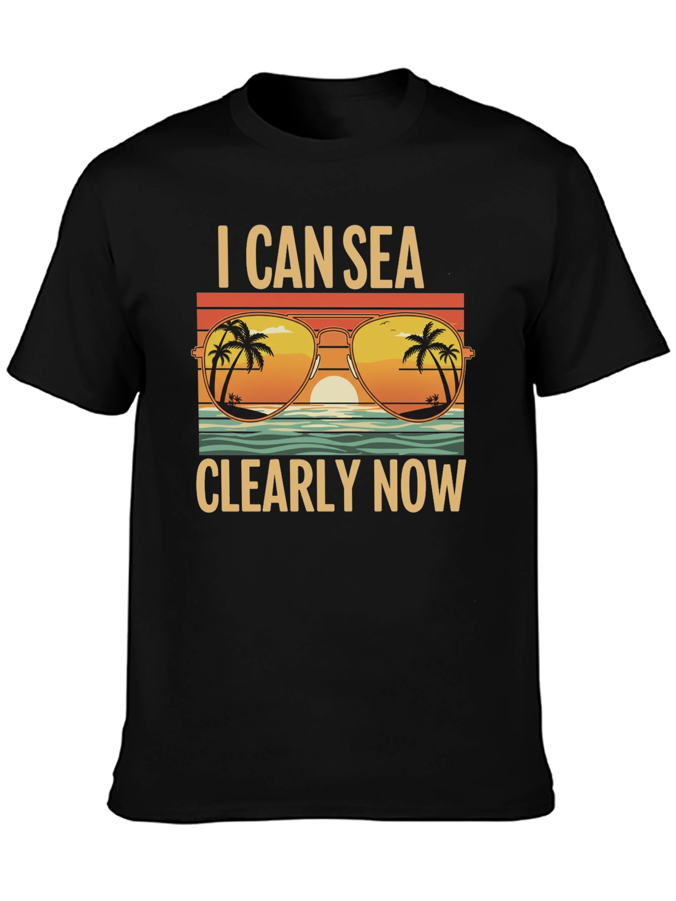 Black I Can Sea Clearly Now T-Shirt: Coastal Vibes Tee view 3