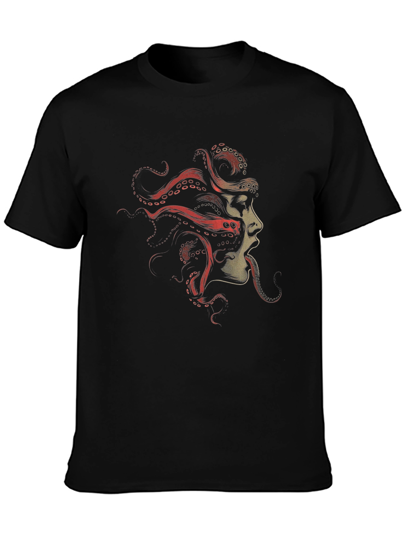 Black Octopus Woman Graphic Tee - Black Cotton T-Shirt view 3